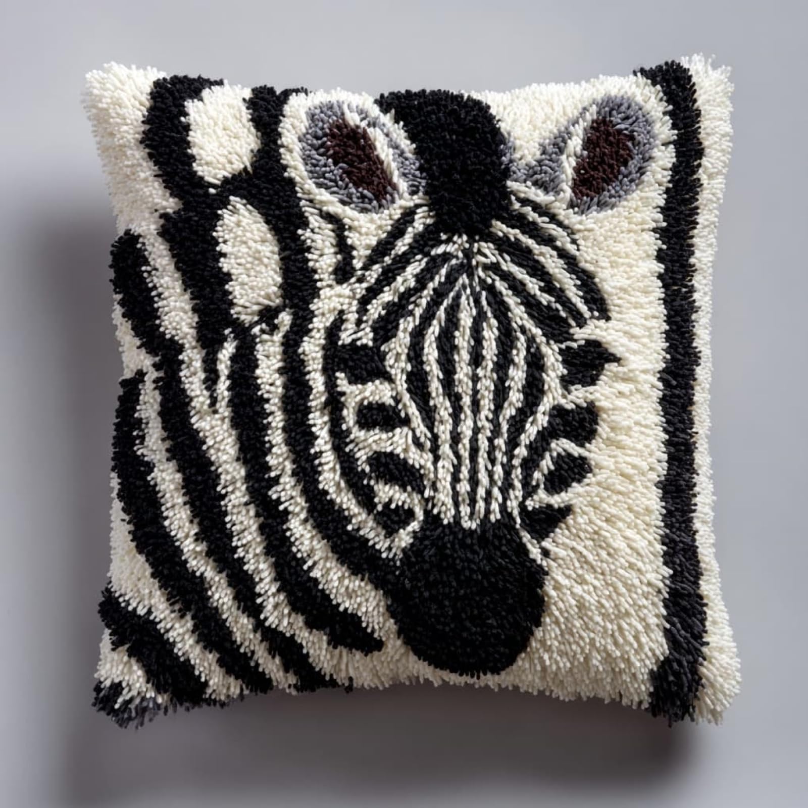 Henypt Latch Hook Craft Kit 17x17 Inch,Animal Zebra Complete Embroidery Cushion Kit,Creative Craft Stress Relief Handmade Gift for Beginners