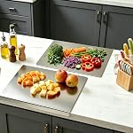 Stainless Steel Cutting Boards for Kitchen, 304 Stainless Lipped Chopping Board, Non-Slip Metal Cutting Board for Meat, Fruits, Vegetables, and Baking Food Grade Cutting Plate (15.7 X 11.8 Inch)