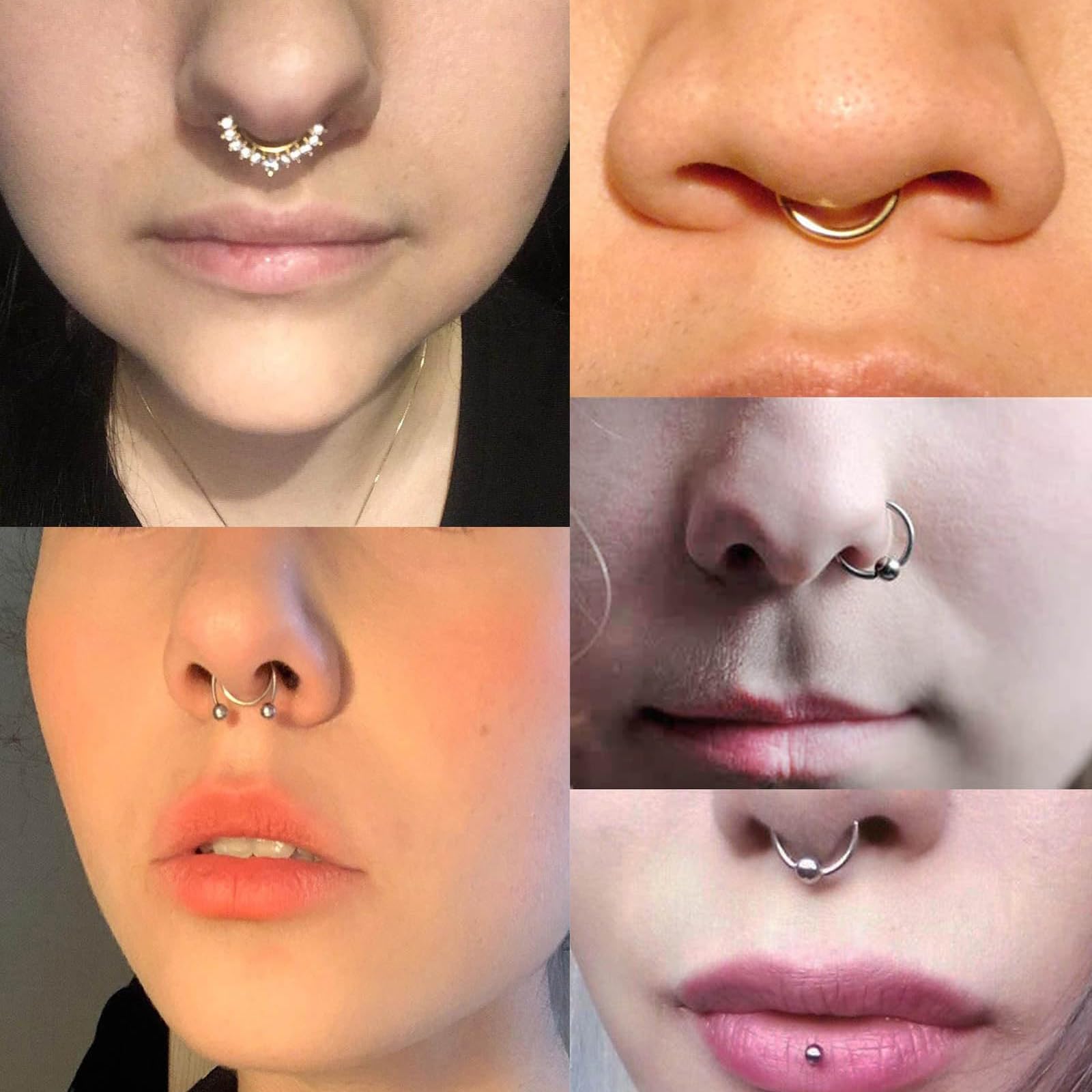 Piercing Nez Anneaux Lot De 6 Faux Piercings - Nez/lèvres/oreilles - Acier Doré Percing Nez