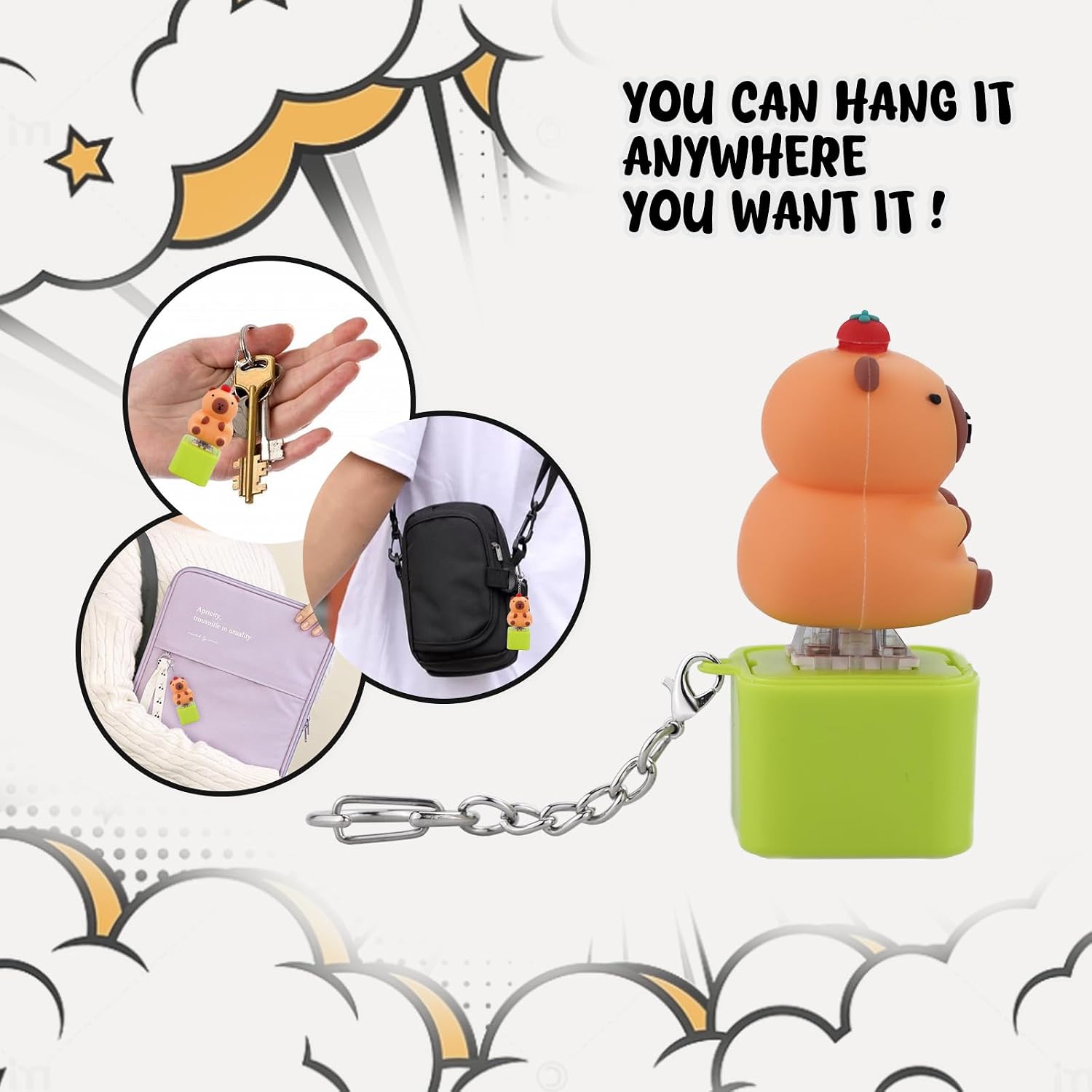 Keyboard Fidget Toys for Adults Keyboard Clicker with LED Light Keychain Fidget Sensory Fun Toys for Anxiety Decompression（Capybara）