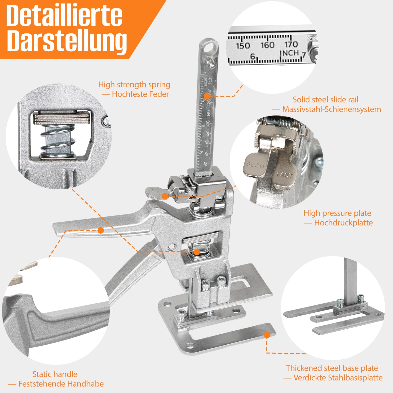 2 Stück Arbeitssparender Arm, Arm Handwerkzeugheber, mit Langsam und Schnell Hebefunktion, 200KG Tragfähigkeit, Hebewerkzeuge für Türen, Möbel, Schrank, Board-Heber