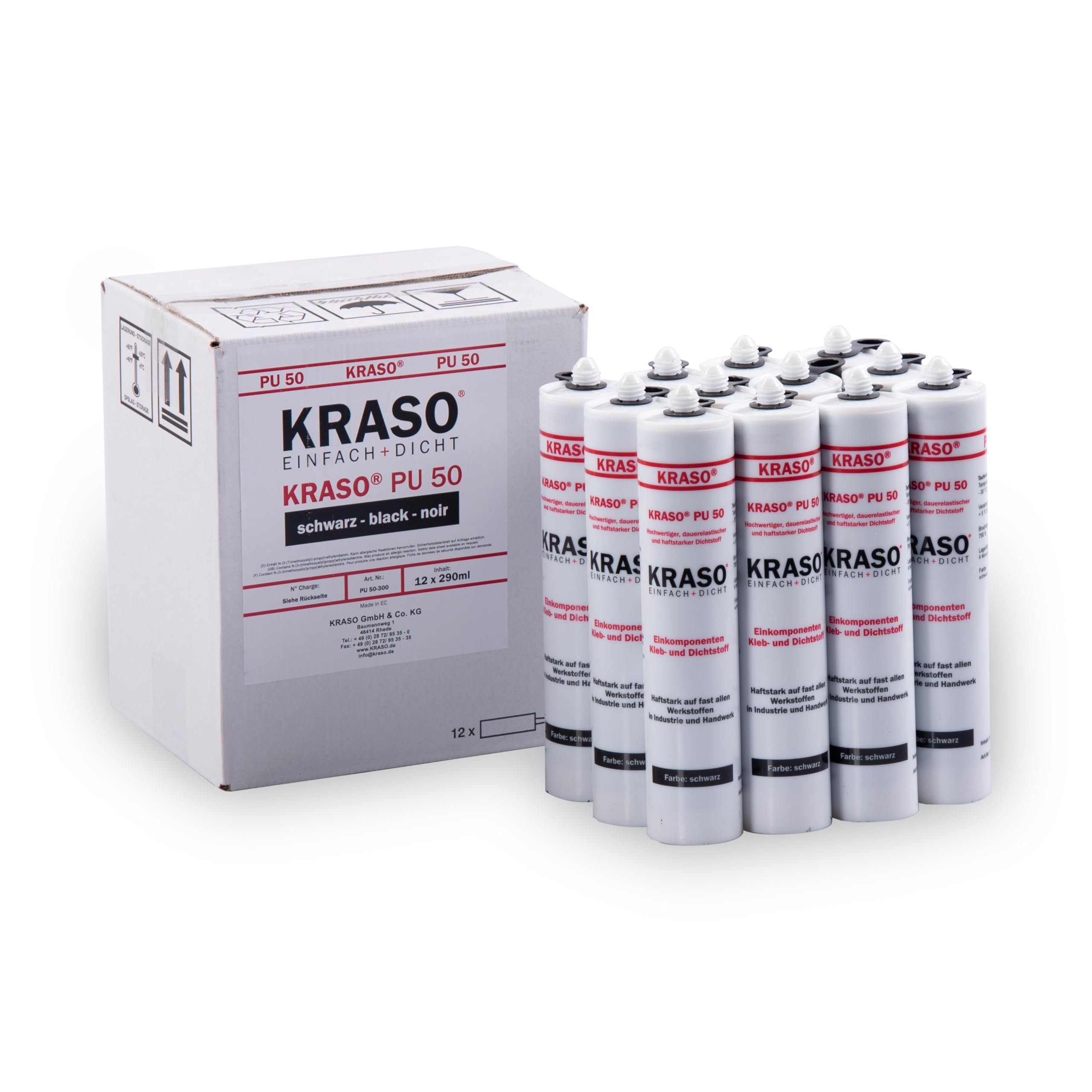 KRASO® PU 50 - Mastic adhésif élastique en permanence - Forte adhérence - Pour la fixation de brides de film pour surfaces humides et sèches - Colle de montage (12 pièces)