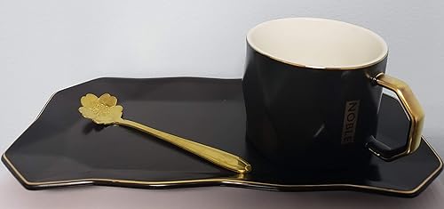 Miniatura 7 de YAGE Juego de tazas de café de cerámica con cuchara y bandeja, taza de té para bebidas calientes y frías para la oficina y el hogar con platillo,