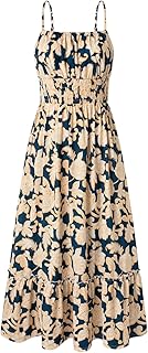 Womens 2025 Summer Maxi Dress Sleeveless Floral Spaghetti Strap Smocked Boho Beach Long Dress with Pockets - Buy now