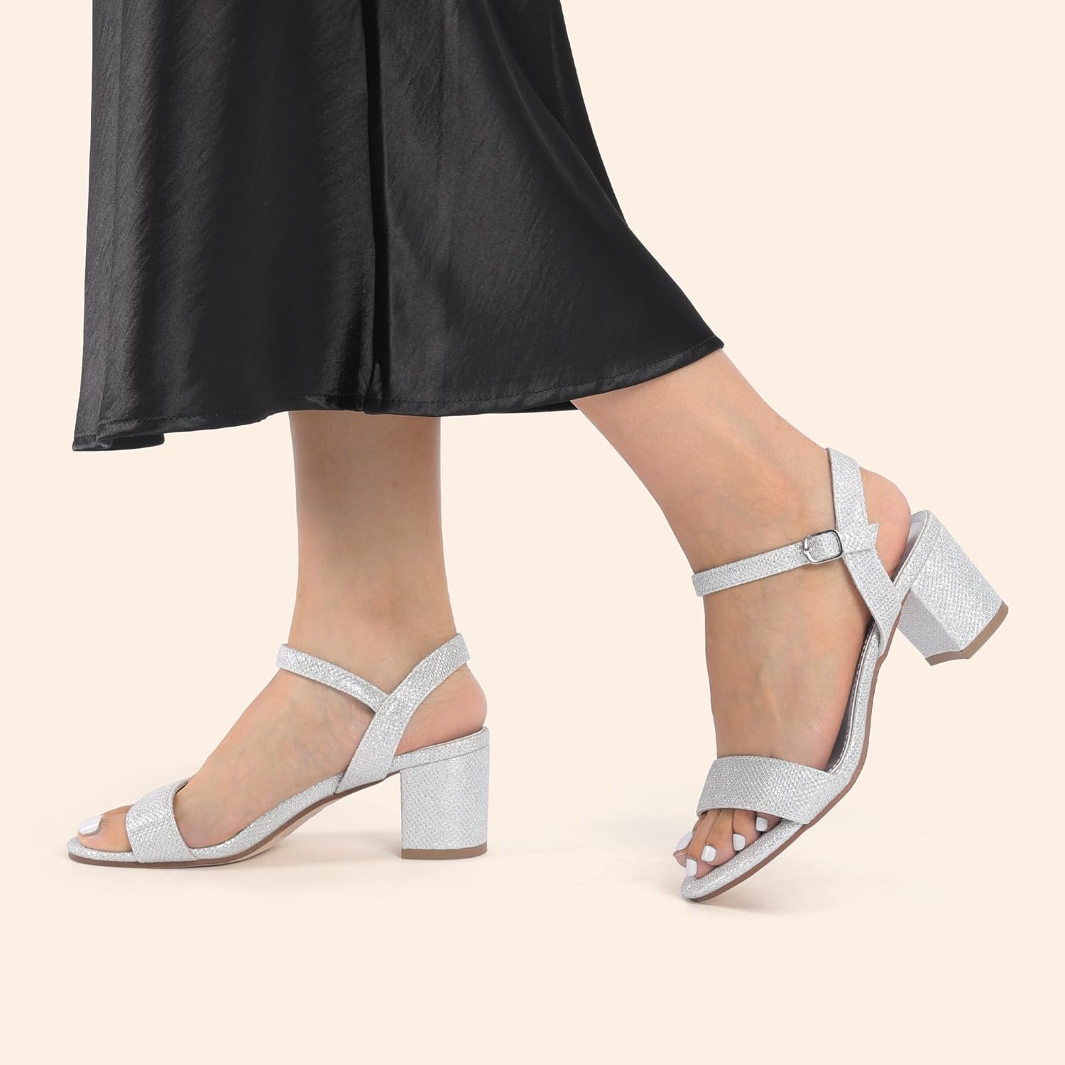 DREAM PAIRS Women's Low Heels Block Open Toe Ankle Strap Classic Short Chunky Sandals with Buckle for Daily Work Wedding Party - Image 2