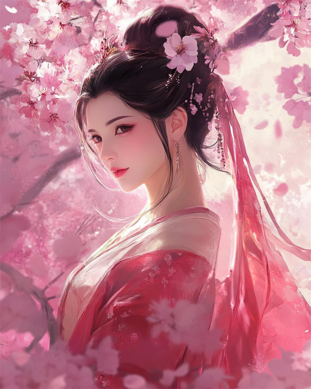 RKFLGEW DIY Bead Embroidery Kit Anime Oriental Women 50x70cm
