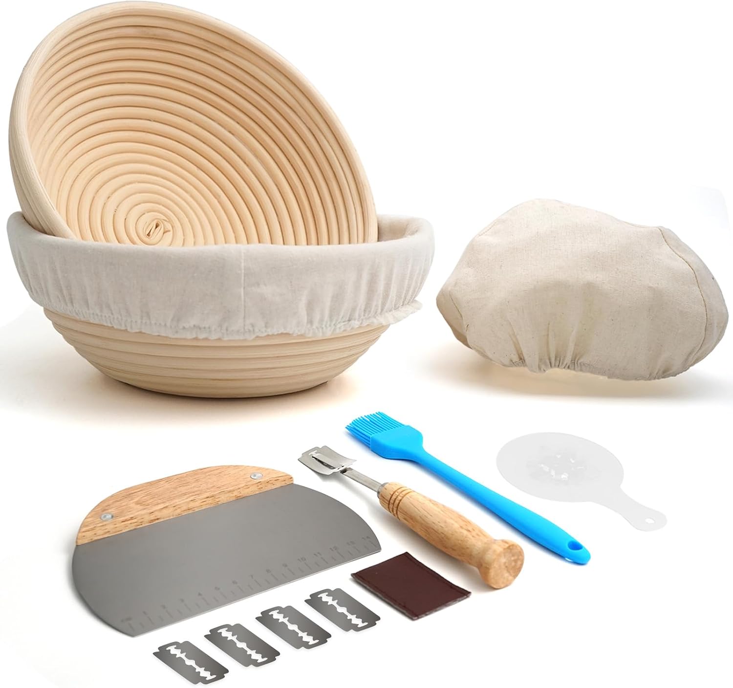 Bread Proofing Basket Set of 2,9 Inch Round Sourdough Bread Baskets Bowls with Bread Lame Bread Making Tools Supplies for Sour dough Baking Fermentation