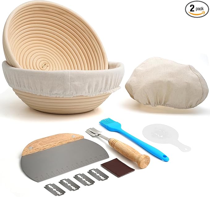 Bread Proofing Basket Set of 2,9 Inch Round Sourdough Bread Baskets Bowls with Bread Lame Bread Making Tools Supplies for Sour dough Baking Fermentation
