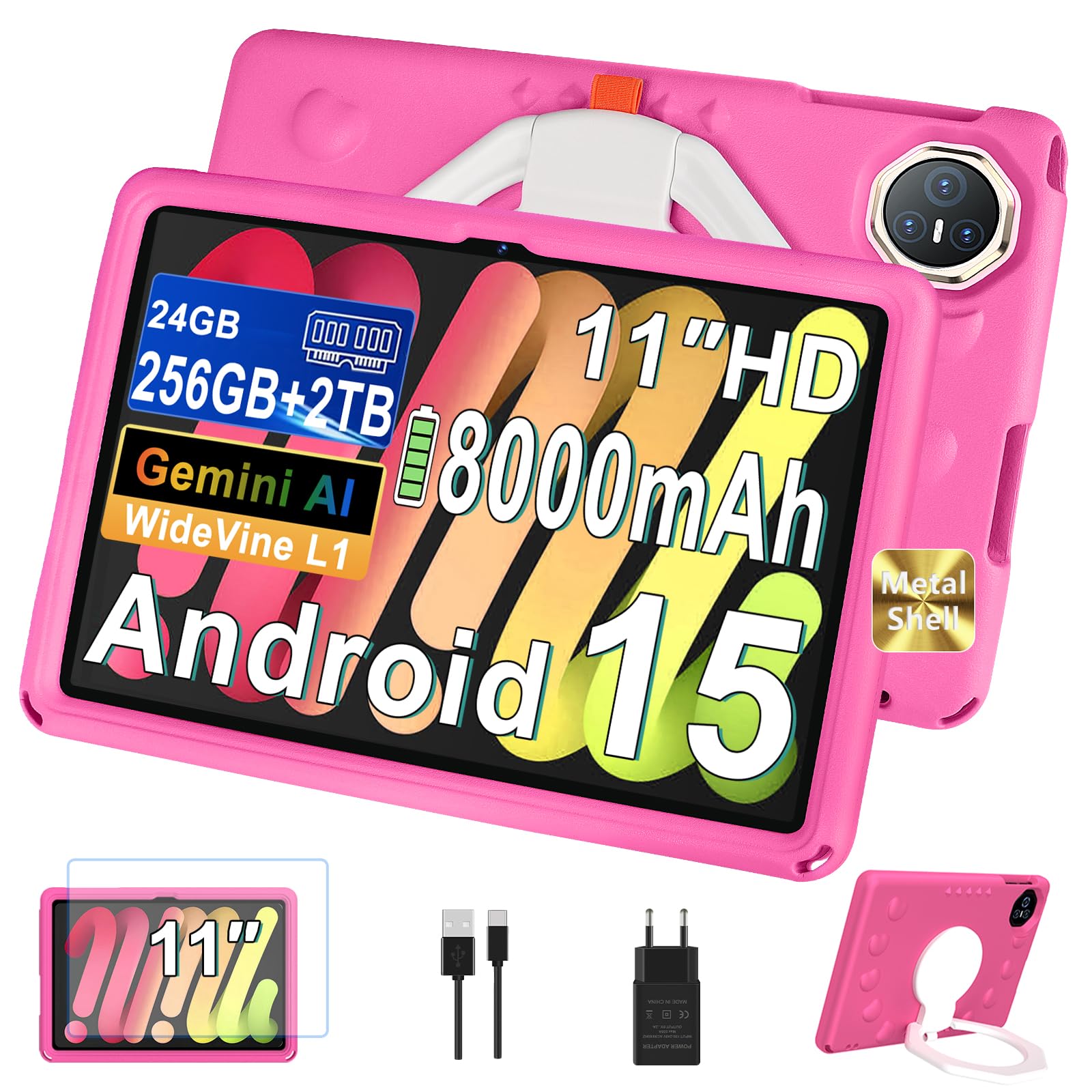 Tablet 11 pulgadas, Tableta Android, 24 GB RAM+256 GB ROM (2 TB TF), FHD IPS, Octa-Core, UFS 2.2 Flash, 8000 mAh, 5 MP + 13 MP, WiFi dual, BT 5.0, Widevine L1, Face ID, con Carcasa Metálica-Gris — view 10