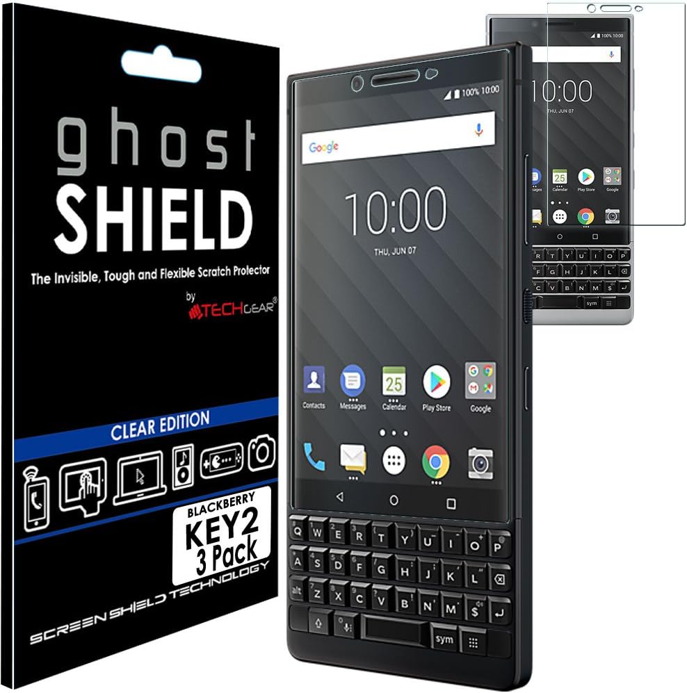 TECHGEAR [3 Pack] Screen Protectors to fit BlackBerry Key2 [ghostSHIELD Edition] Genuine Reinforced Flexible TPU Screen Protector Guard Covers with Full Screen Coverage inc Curved Screen