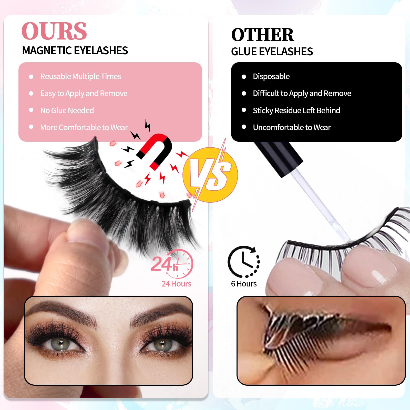 Magnetic Eyelashes Natural Look, 12 Pairs Magnetic Lashes No Glue, Reusable False Eyelashes with Tweezers - 3