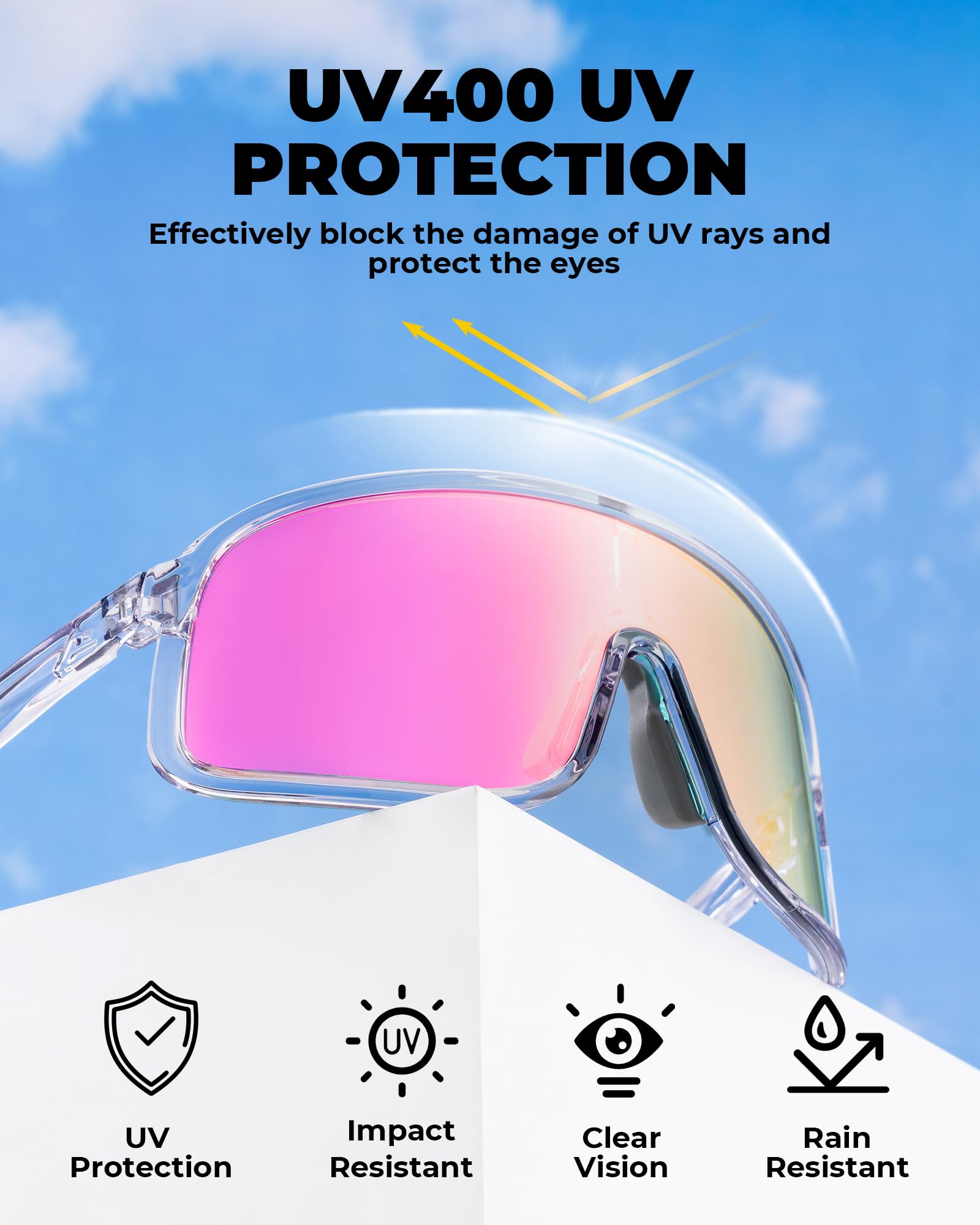 ROCKBROS Polarisierte Fahrradbrille Sonnenbrille, UV400 Schutz, Ultraleicht TR90 Rahmen Sportbrille, Austauschbare Nasenpads Cycling Glasses für Herren Damen Radfahren MTB Laufen - 3