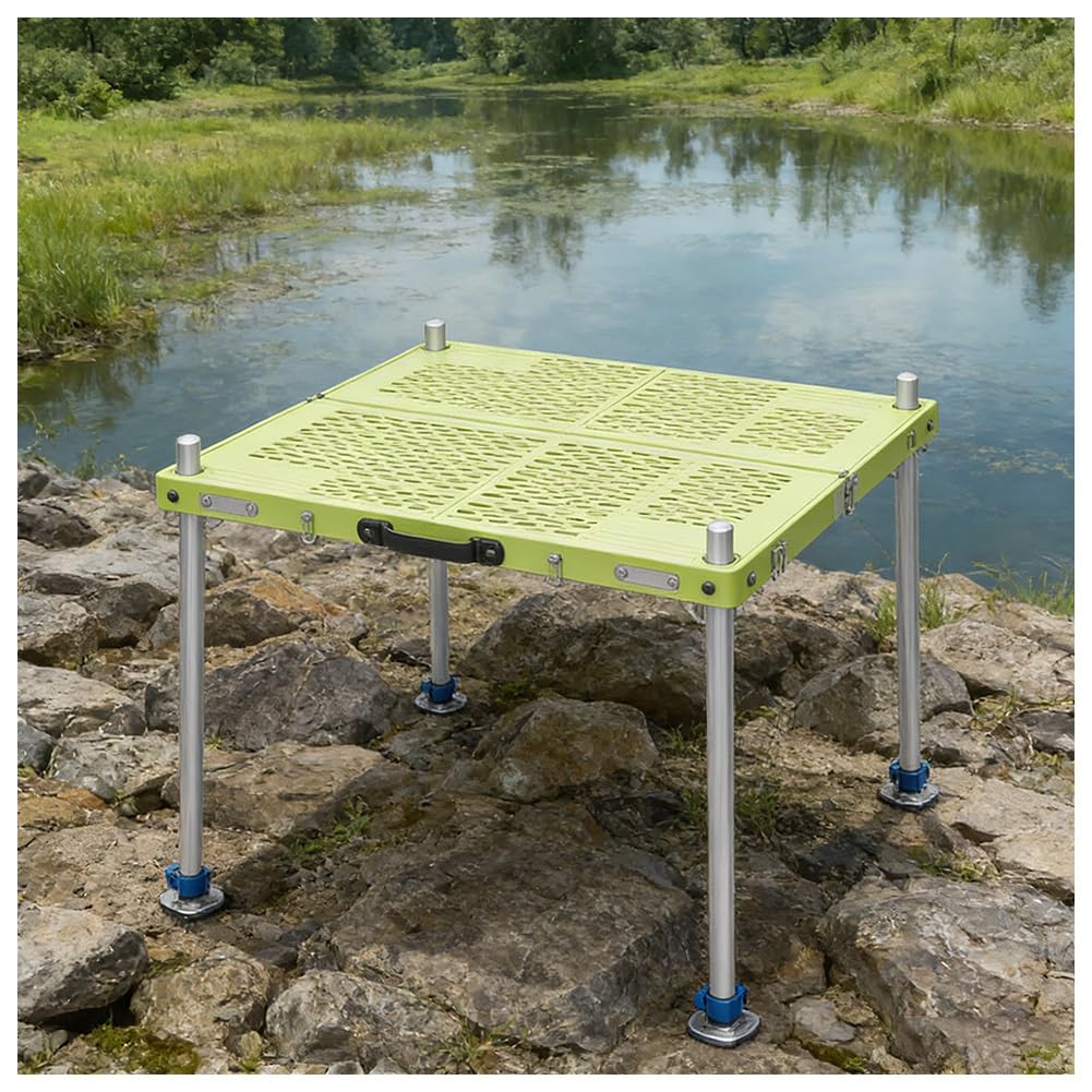 Plate-Forme de pêche Portable en Aluminium – Station de pêche légère et Pliable avec Pieds réglables for la pêche en Plein(80x80cm)