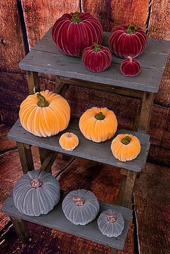 Miniatura 3 de Boston International Calabaza decorativa de terciopelo para mesa, 6.5 x 5 pulgadas, borgoña