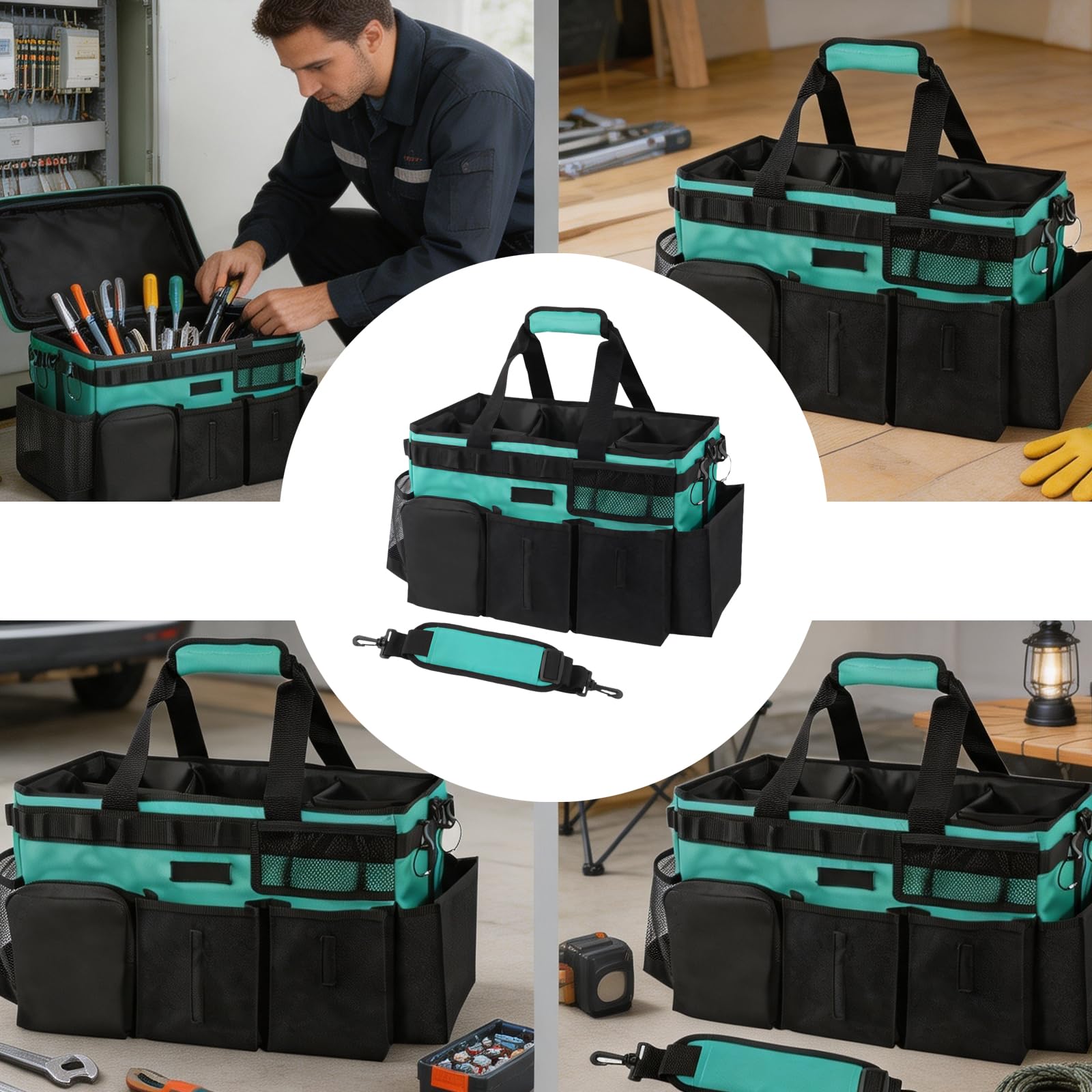 Organizador de bolsa de almacenamiento para hogar, bolsa de tela estructurada 600D, diseño de bolsillo exterior, correa desmontable, diseño de acceso abierto para estanterías de armario, portátil