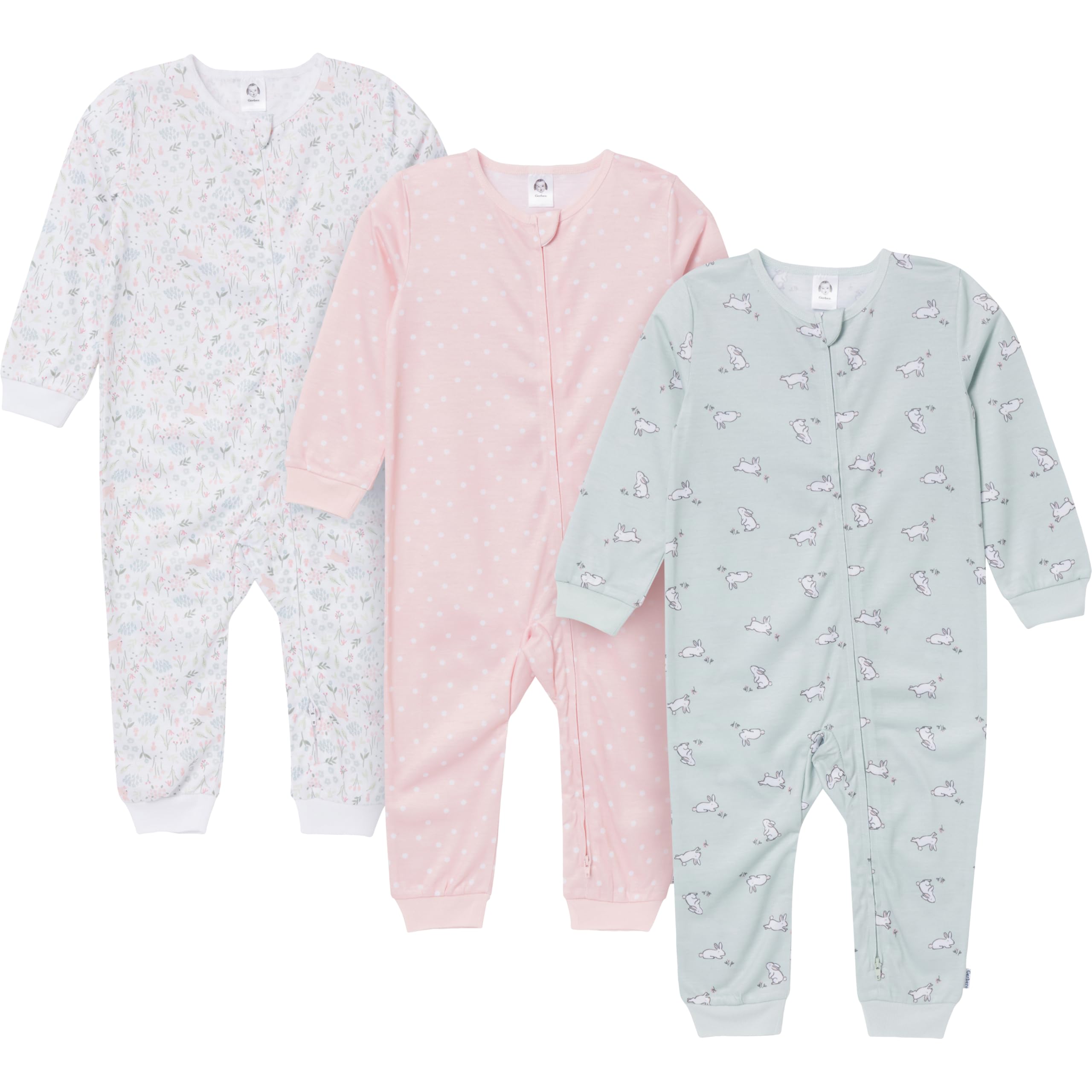 Gerber Girls' Loose-Fit Polyester Jersey Footless Pajamas, Bunnies