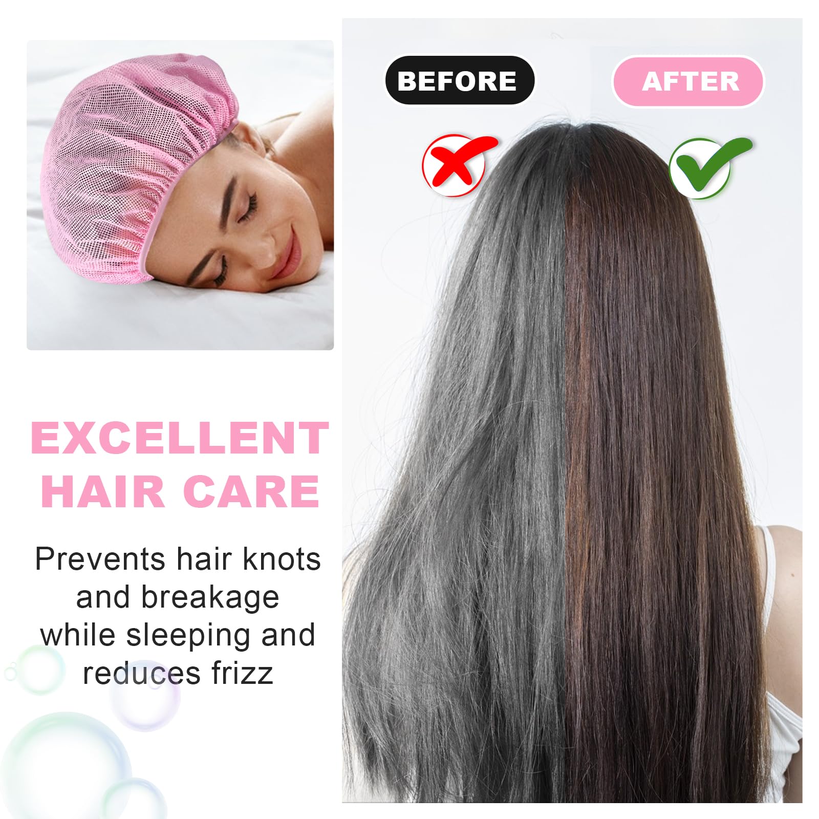 Dimeho 4 Pcs Mesh Sleep Bonnets Night Sleep Cap Hair Net for Sleeping Wig Cap Sleep Caps for Women Pink/Black/White/Blue - Image 4