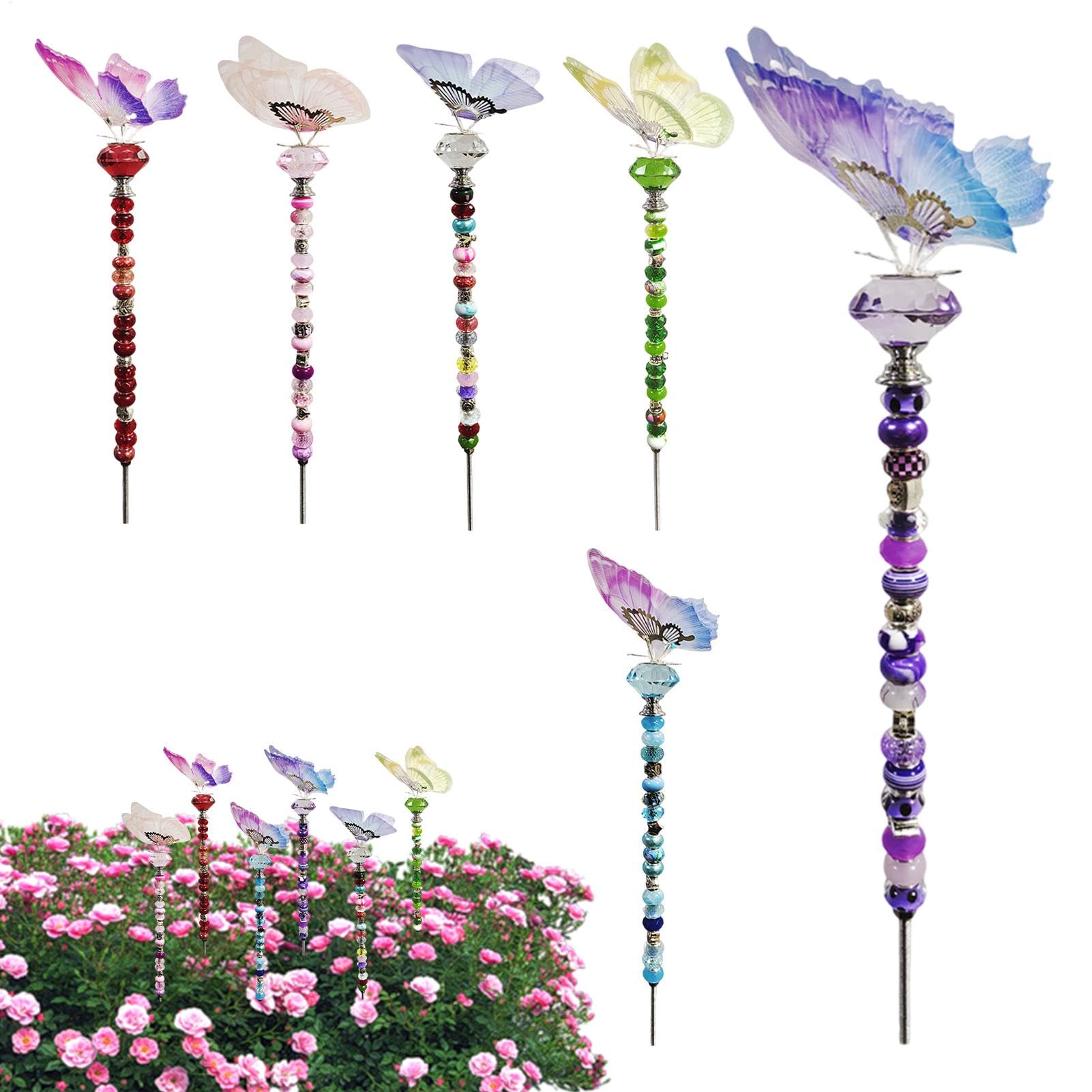 Fairy Garden Stakes Kit, akcesoria do dekoracji ogrodu, ogrodowego, ręcznie robione sztabki ścienne z 6 koralikami gwintowanymi, kryształami, orzechami i koralikami z otworami do