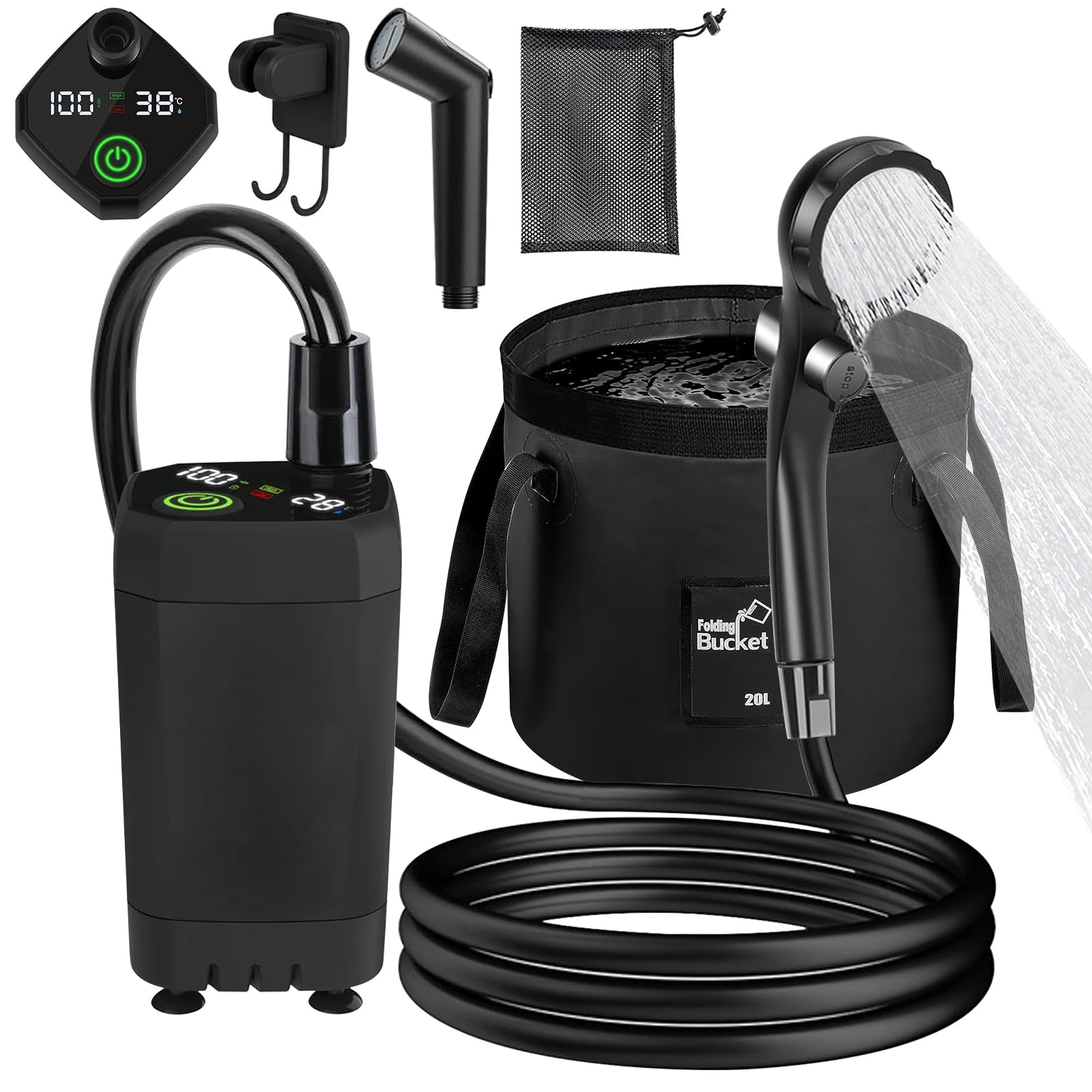 Douche de camping portable, douche de camping portable, 6000 mAh, douche de camping portable, douche de camping avec rechargeable pour le jardin, le lavage de voiture, la plage, les voyages, choix