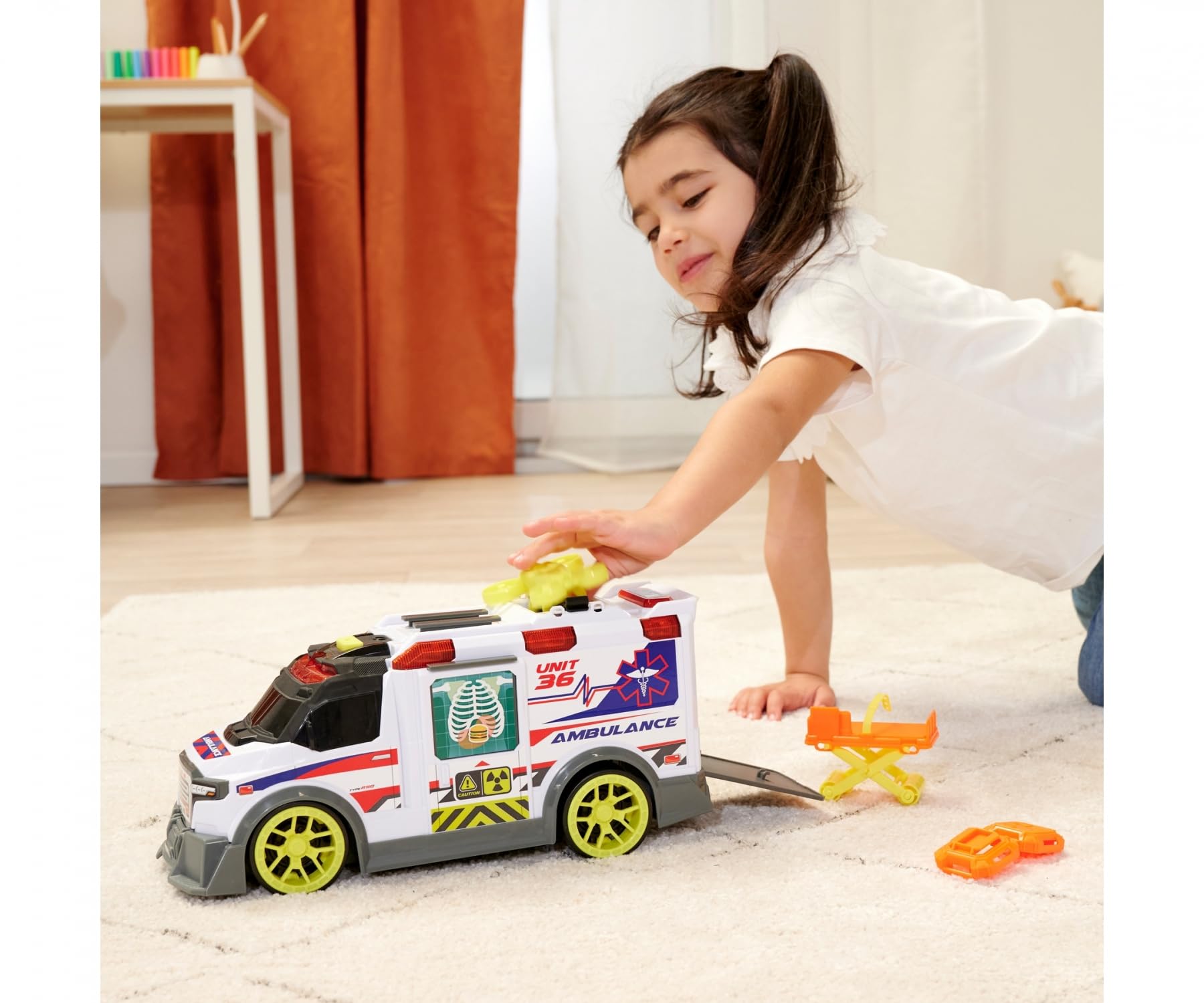 Dickie 203307003, ambulans, światło i dźwięk, ruchome elementy, 35,5 cm