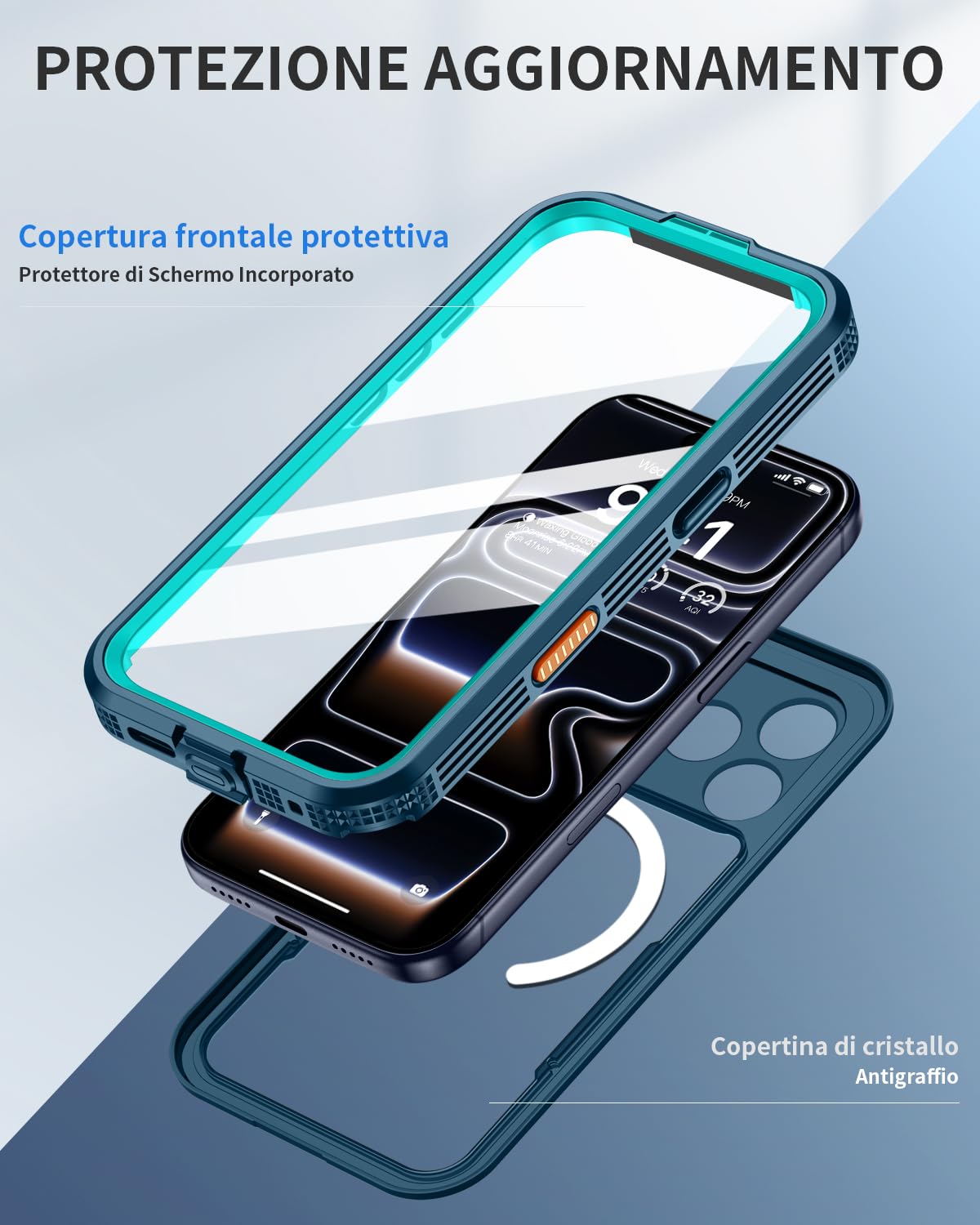 Lanhiem Cover per iPhone 17 Pro Impermeabile – Antiurto [Compatibile con MagSafe] Infrangibile 360 Subacquea Integrata IP68 Waterproof Chantier Antipolvere per iPhone 17 Pro,Blu