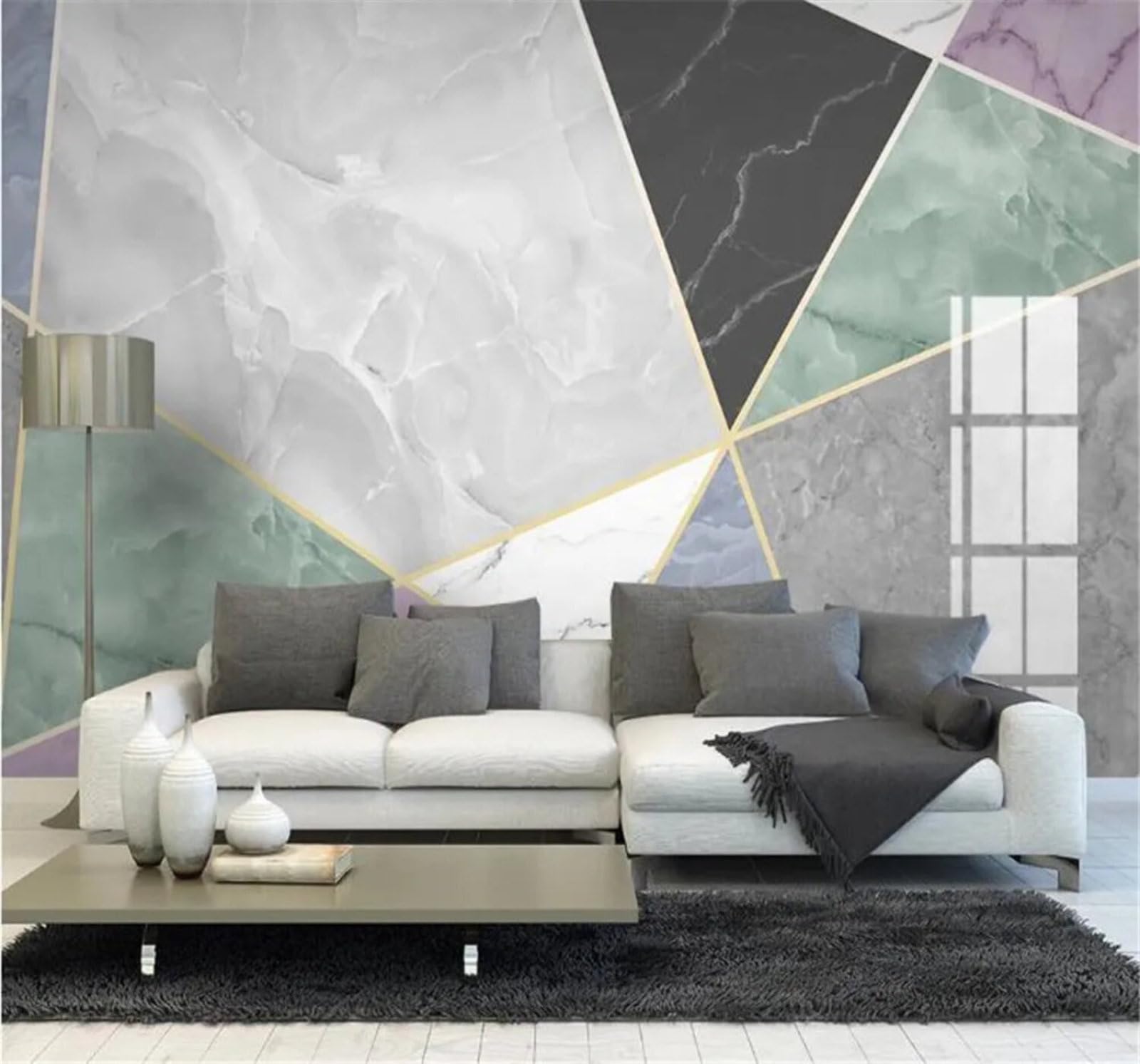 Tzxztt Minimalist Colourful Geometric Marble Effect Pattern Modern 3D Wallpaper Premium Textured Silk Neutral Tones Material Ideal for Living Room Bedroom-150cm×105cm