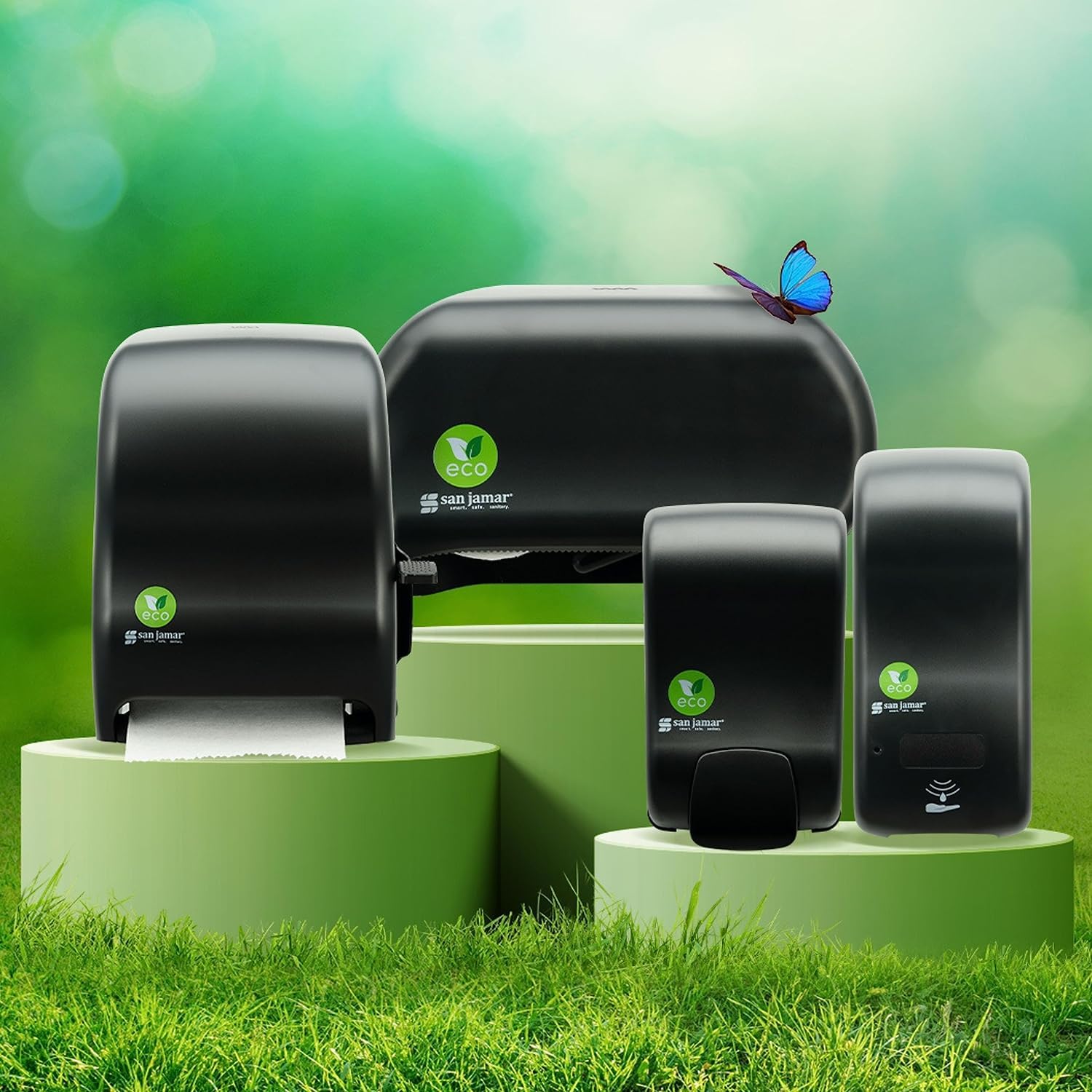 San Jamar ecoLogic Rely Recycled Plastic Hybrid Electronic Liquid Soap Dispenser, Liquid Lotion Dispenser, Wall Mounted Dispenser for Home and Business, 900 Ml, Black