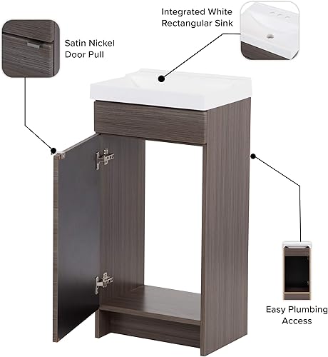 Miniatura 6 de Spring Mill Cabinets Merton - Tocador de baño pequeño con gabinete de 1 puerta y parte superior blanca de un solo fregadero, 17 pulgadas de ancho x