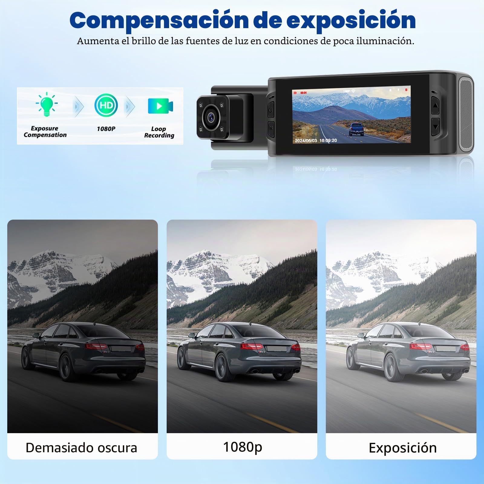 CAMECHO 3.16" Dashcam para coche, delantera e interior, cámara de coche Full HD 1080P, lente doble ajustable, cámara de salpicadero para coche, detección de movimiento, gran angular de 150°, grabación