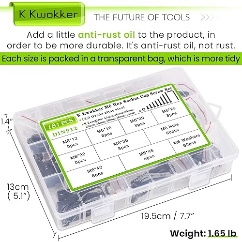 Miniatura 7 de K Kwokker Tornillos autorroscantes M3 Kit surtido de tornillos para madera de 0.236 in a 1.969 in, puntas Phillips de cabeza plana, tornillos y