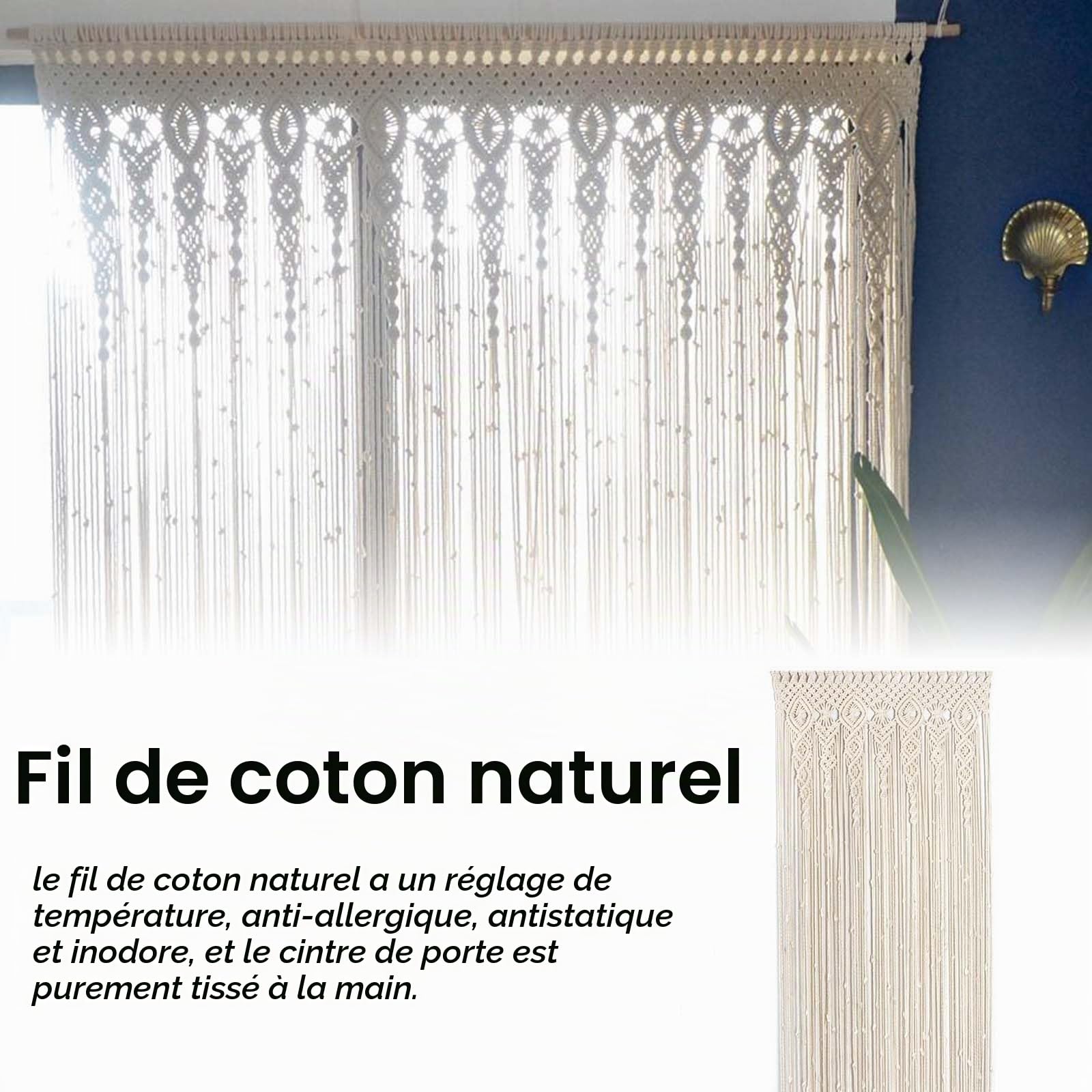 Rideau en Macramé, Tenture Murale en Macramé 100x200 Cm Rideau Boho Fait à La Main Tenture Murale Boho Macramés Rideaus De Porte Rideauxs Bohos pour La DéCoration Murale De La Maison