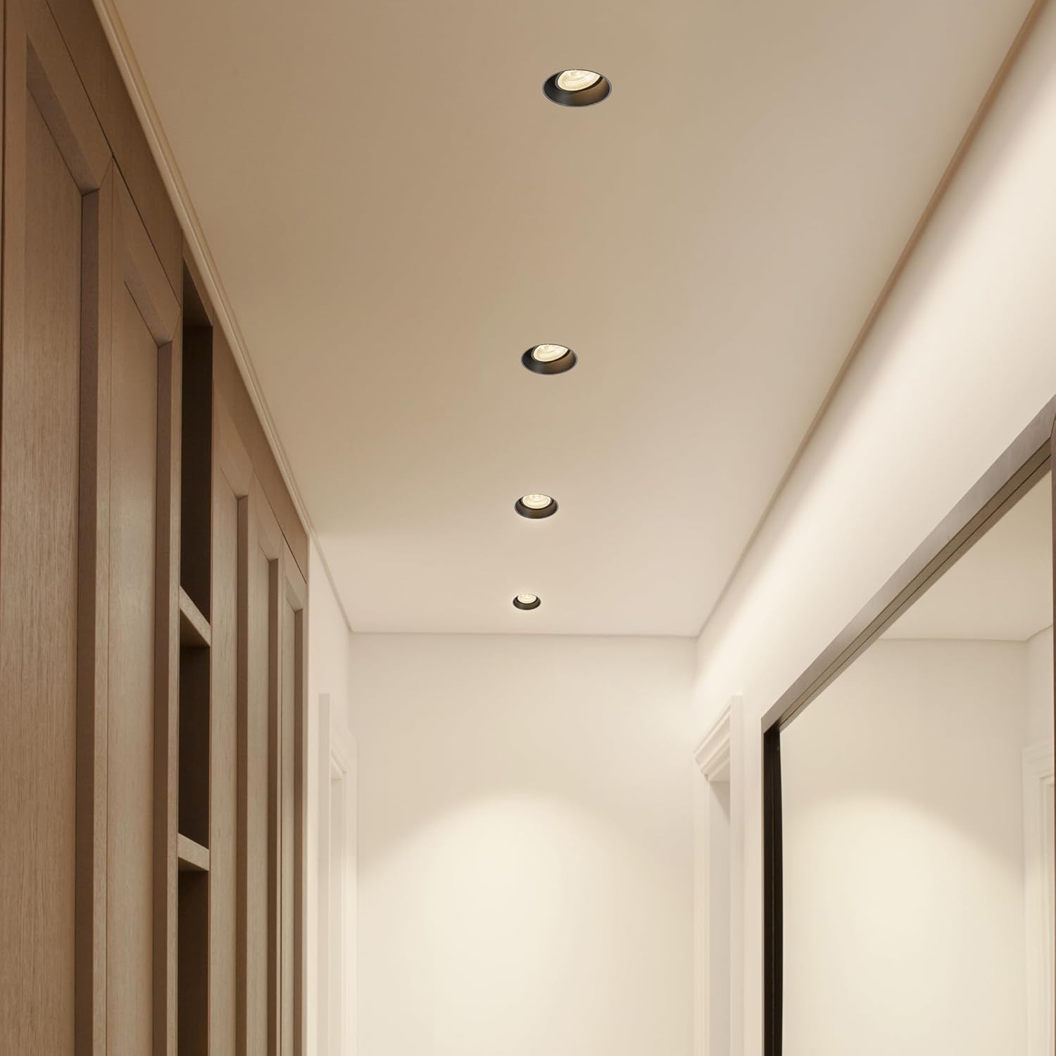 Maxxima 4 in. 5 CCT Adjustable Slim Black Trimless Recessed LED Eyeball Gimbal Downlight, 800 Lumens Color Selectable 2700K/3000K/3500K/4000K/5000K, 360° Rotation, Dimmable Canless, J-Box Included