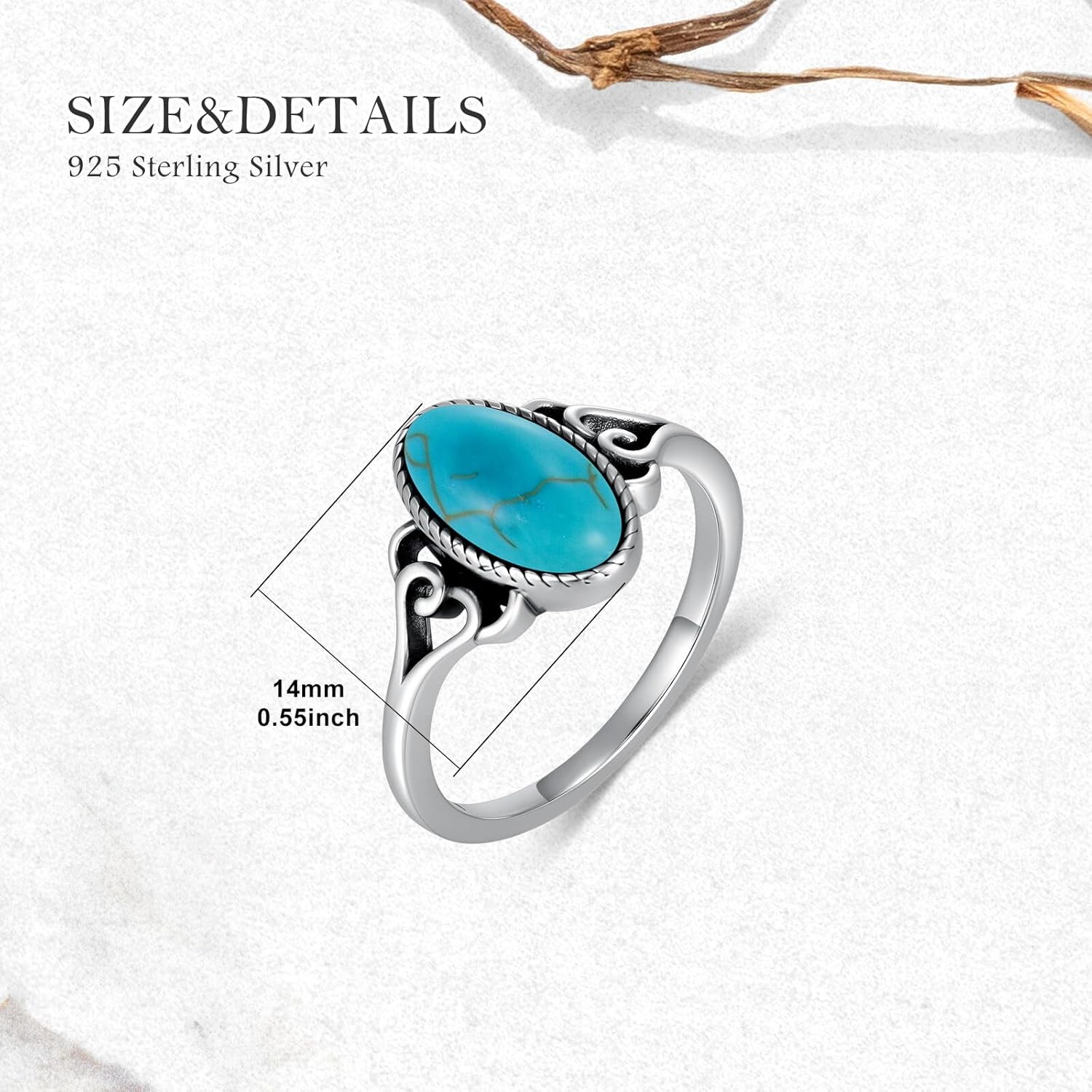 Nature Turquoise Ring for Women 925 Sterling Silver Vintage Turquoise Ring Real Gemstone Western Rings Gift for Her