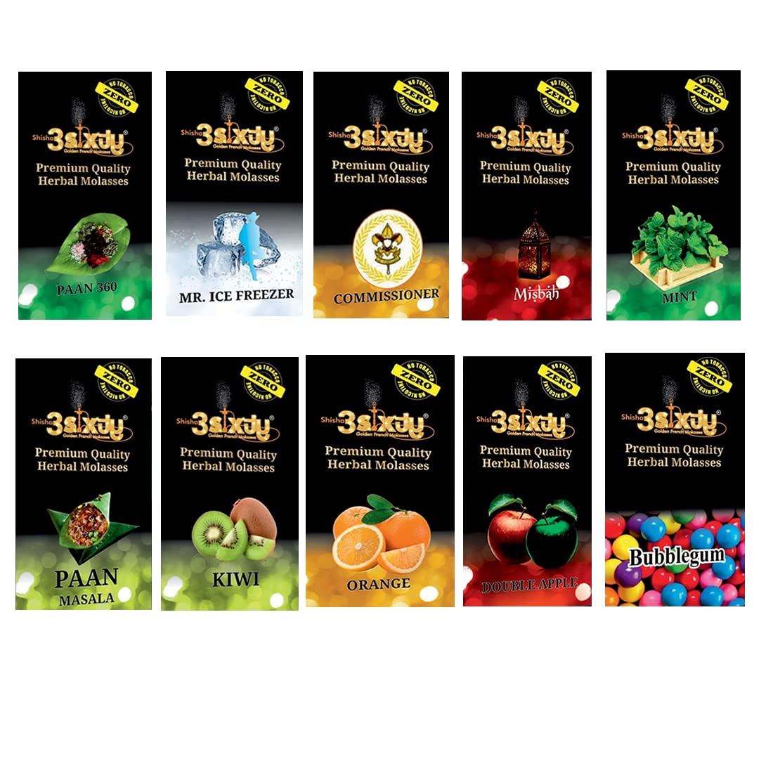 PUFF SMART 3Sixty Molasses Herbal Hookah Flavour Combo Set of 10 (100 Nicotine and Tobacco Free