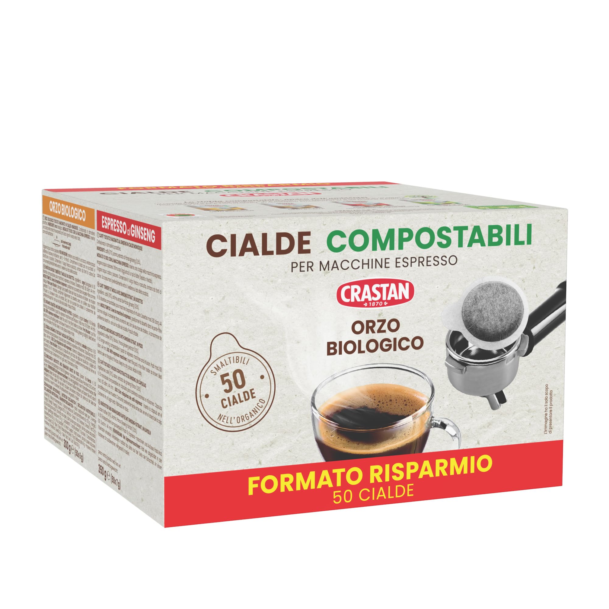CRASTAN 1870 Cialde ESE Compostabili Orzo Biologico Box da 50 Cialde Compatibili