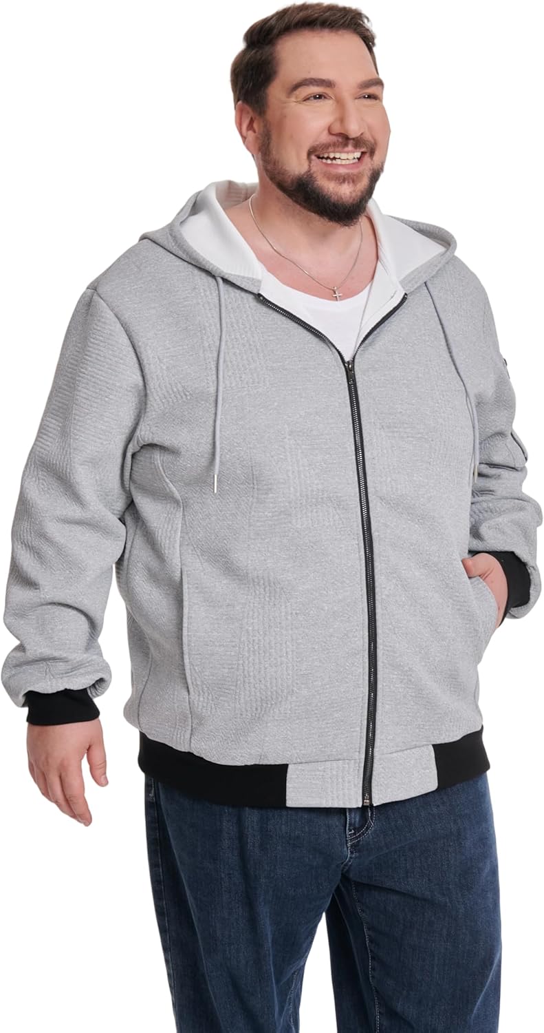 Big and Tall Men's Hoodie Sweatshirts Full-Zip Plus Size Hooded Jacket