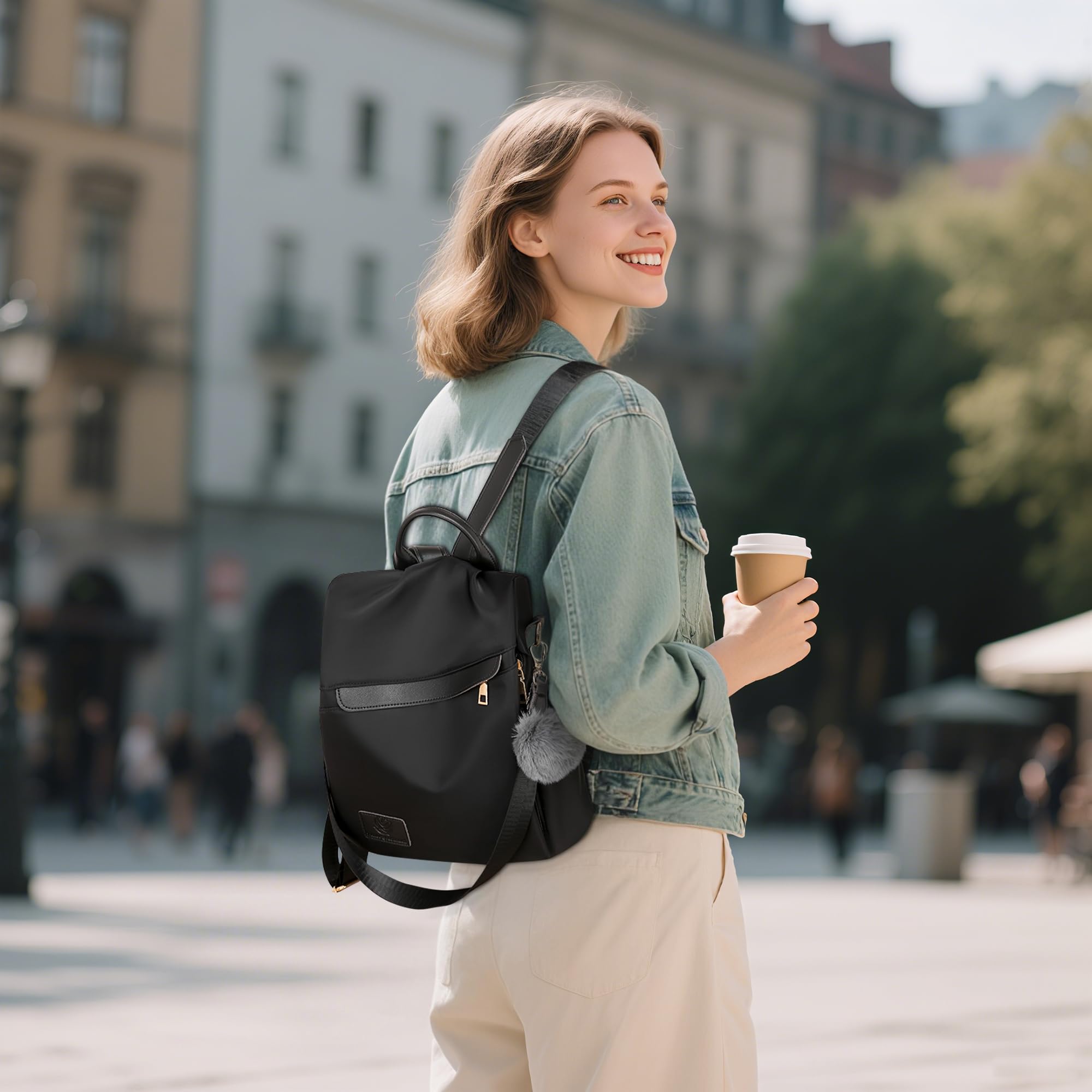 Sacs à Dos Femme Antivol — Sac à Dos Élégant et Léger, Imperméable, Idéal Voyage, Université, Travail et Quotidien Noir