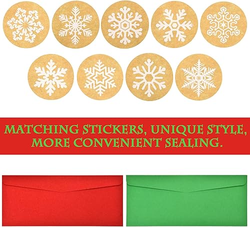 Miniatura 10 de 100 sobres con el número 10, sobres para tarjetas de regalo con 200 calcomanías de copos de nieve de papel de estraza de Navidad, calcomanías para