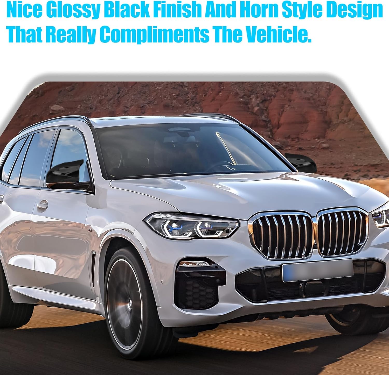 Jaronx Compatible with BMW Mirror Cover X3 G01 2019-2024,X4 G02/X5 G05/X7 G07 2019-2024,X6 G06 2020-2024, Clip-on M Style Horn Rearview Mirror Caps for BMW,Left Driver & Right Passenger (Glossy Black)