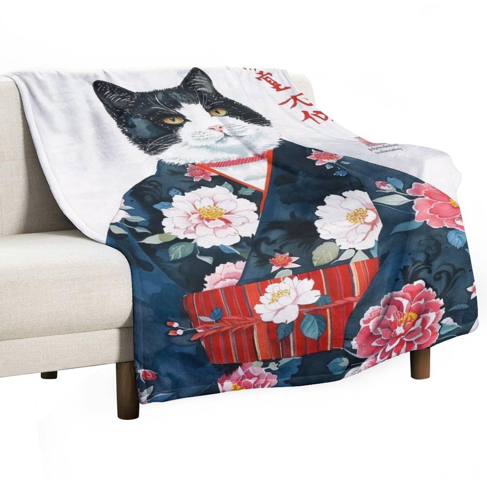 Yhgsreuoh Tl-Style Omedetou-Kimono-Tuxedo-Cat_01 Flannel Blankets Fleece Soft Throw Lightweight Plush Gifts For Couch, Bed, Cozy Sofa Plush, Chair, Lovers 32X48inch(80X120cm)