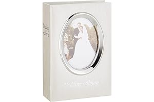 Pioneer Photo Albums 100-Pocket 4x6 Wedding Album with Ivory Moire Cover and Oval Silvertone Frame