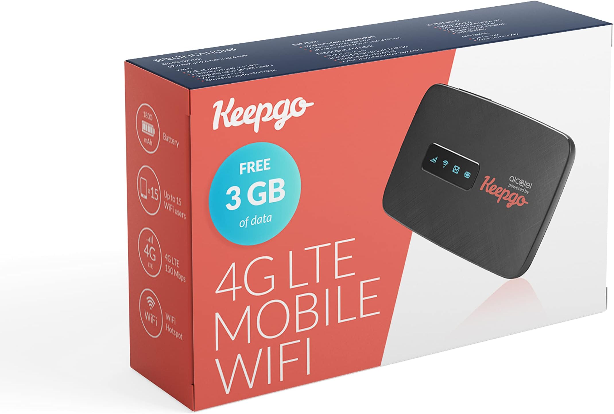 Keepgo Lifetime Mobile Travel WiFi Hotspot w/ 1GB Activation | 3G/4G LTE | Data Valid for Life | 100+ Countries | Portable Pocked-Sized Router | Up to 15 Connected Wireless Devices