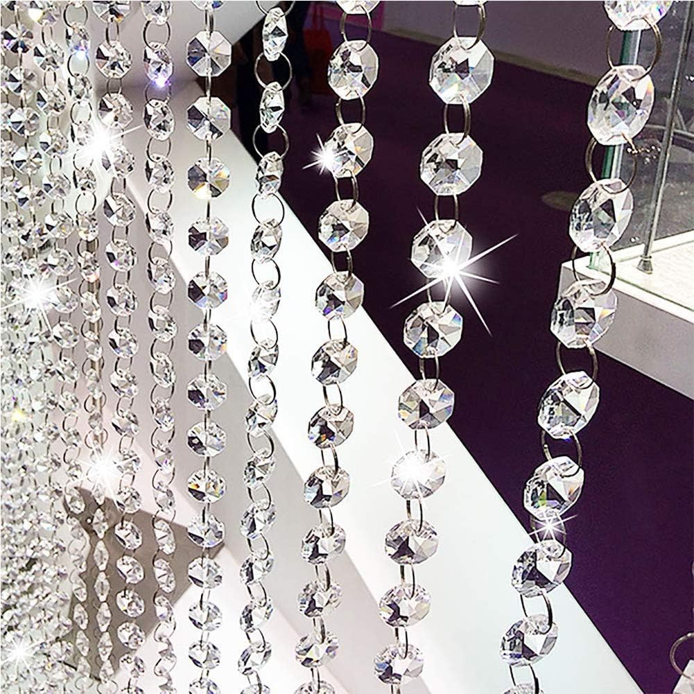 Crystal Chain, Clear Garlands Chandelier Octagon Beads Glass Crystal Chandelier Lamp Chain for Wedding Party Tree Decoration DIY Jewelry Making 16.4Ft(5M)