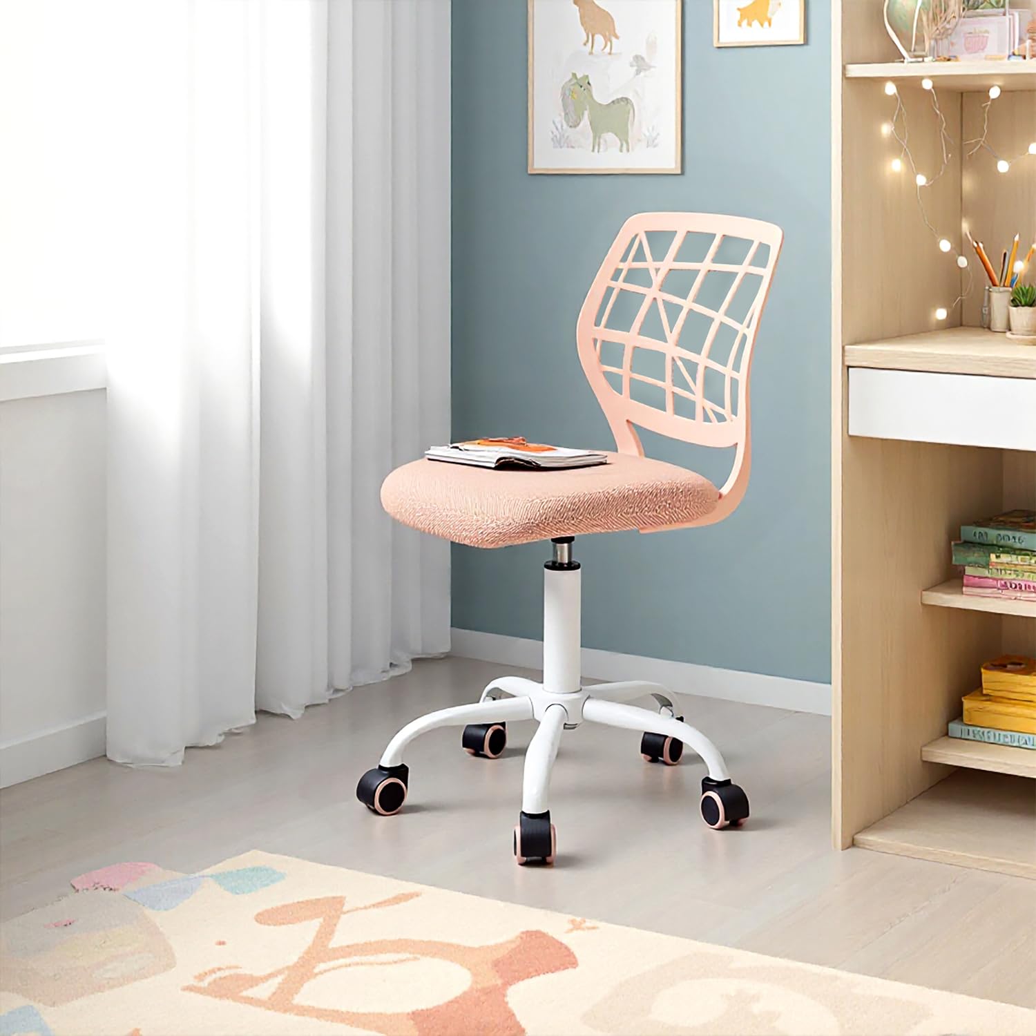 FurnitureR Chaise de Bureau pivotante à Hauteur réglable avec Petit Trou pour Chambre d'enfant ou Salle d'étude, Rose Plica