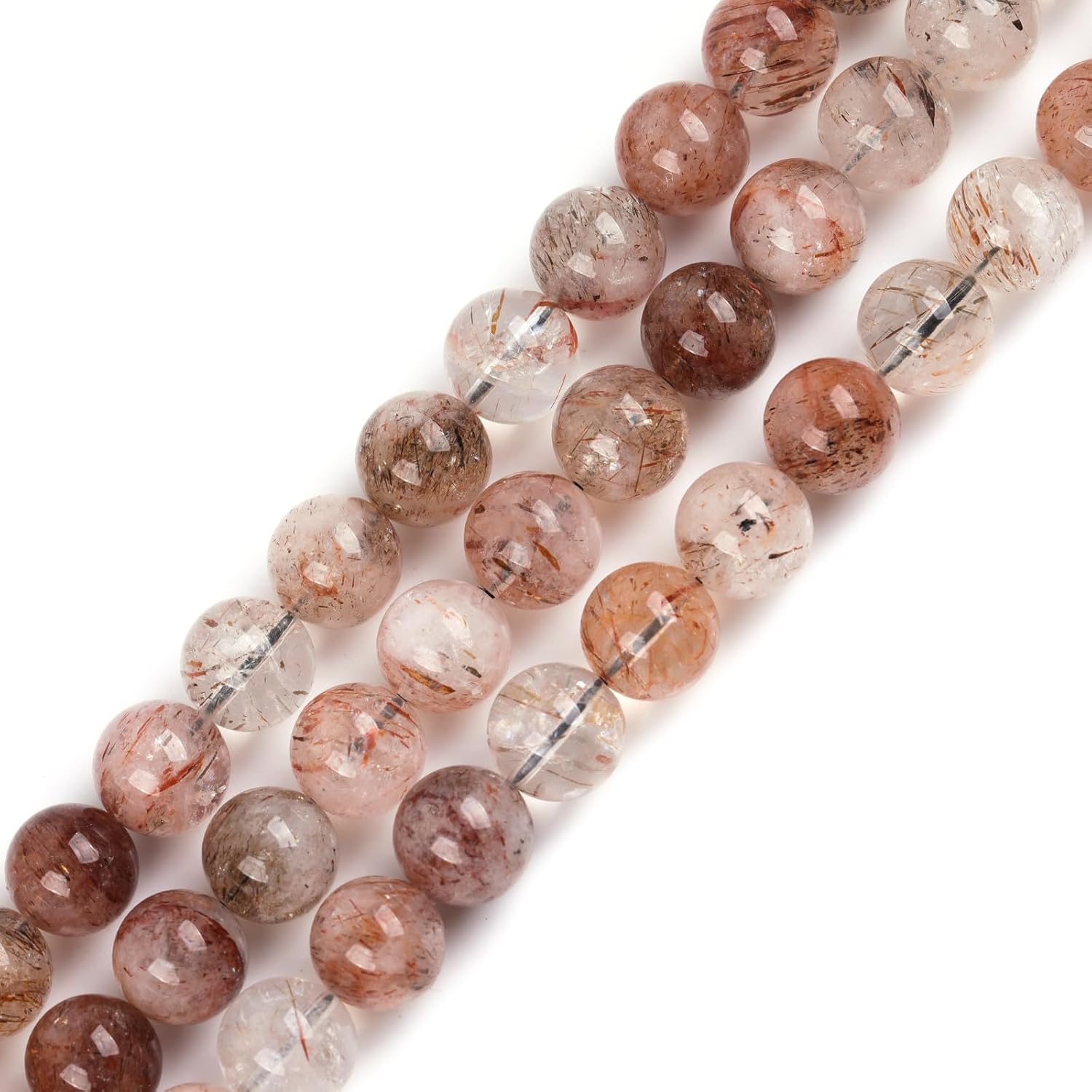 GEM-Inside 31Pcs 12mm Round Natural Brown Super Seven Quartz Gemstone Semi Precious Chakras Stone Beads for Bracelet Necklace Jewelry Making Strand 15"
