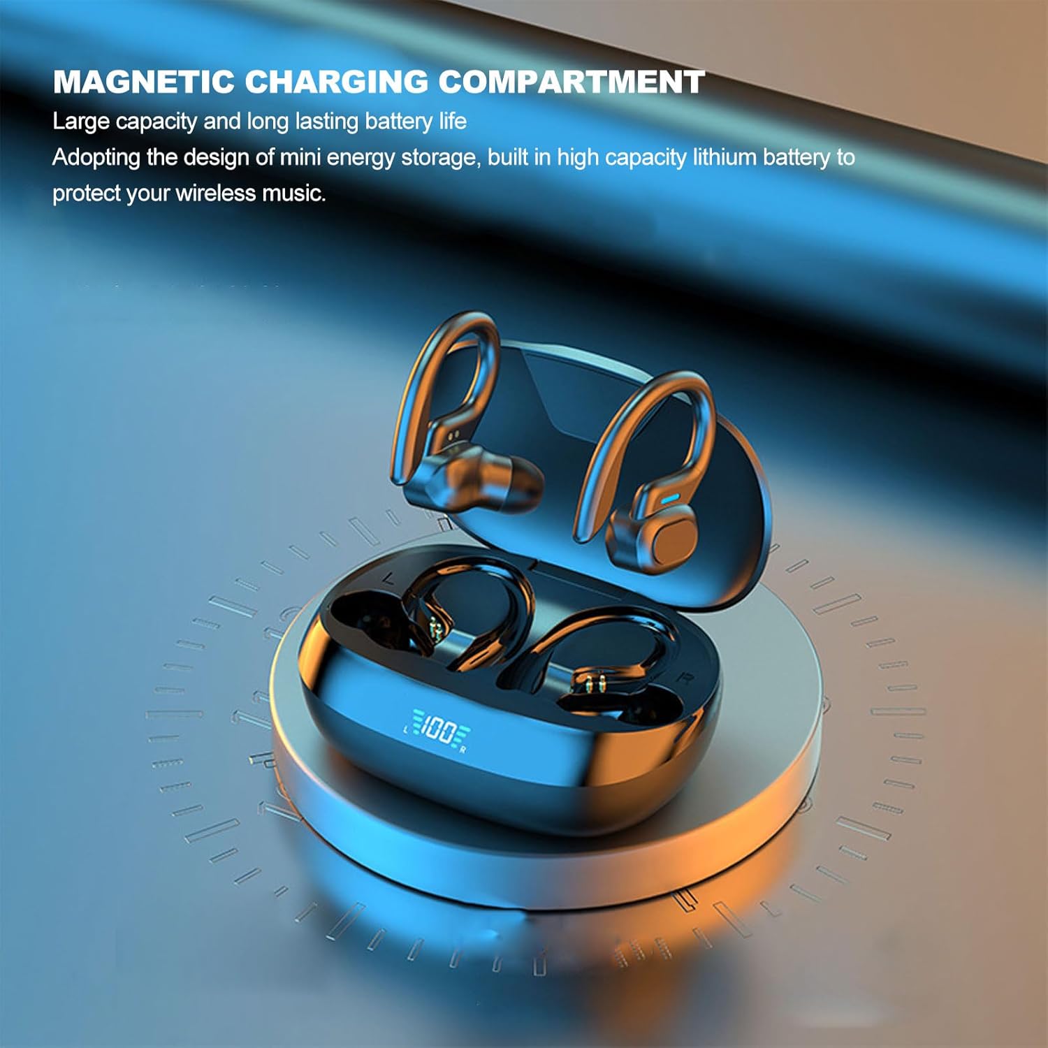 Bewinner Cordless Earbuds Bluetooth 5.3 Headphones Sport, 8Hrs Playtime Ear Buds with Digital Display Charging Case, Over Ear Earhooks Headest for Workout/Running