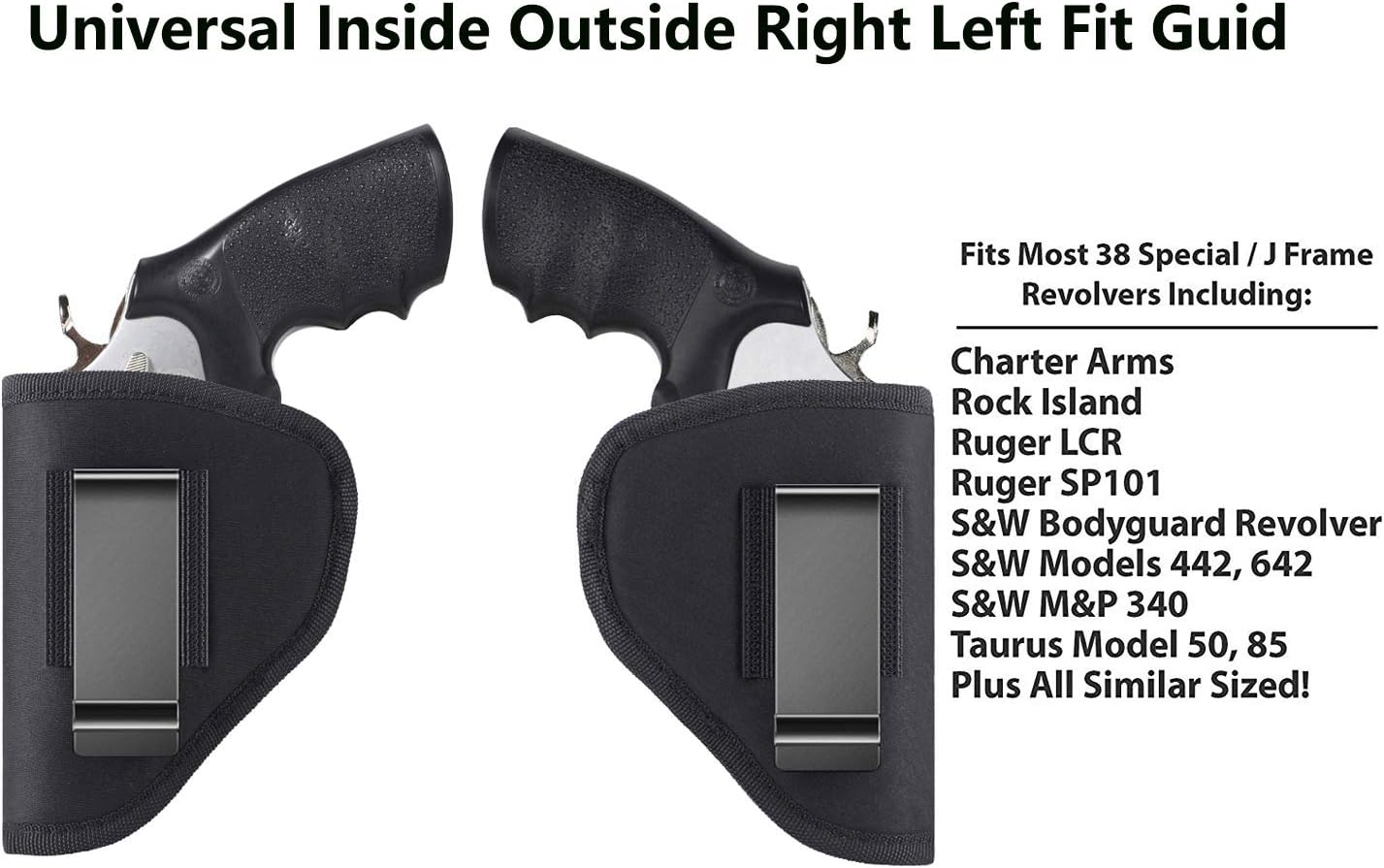TACwolf Revolvers Holster IWB OWB Right Left Fits Most J Frame Revolvers Ruger LCR Smith and Wesson Body Guard Taurus Charter & Most .38 Special Type Guns