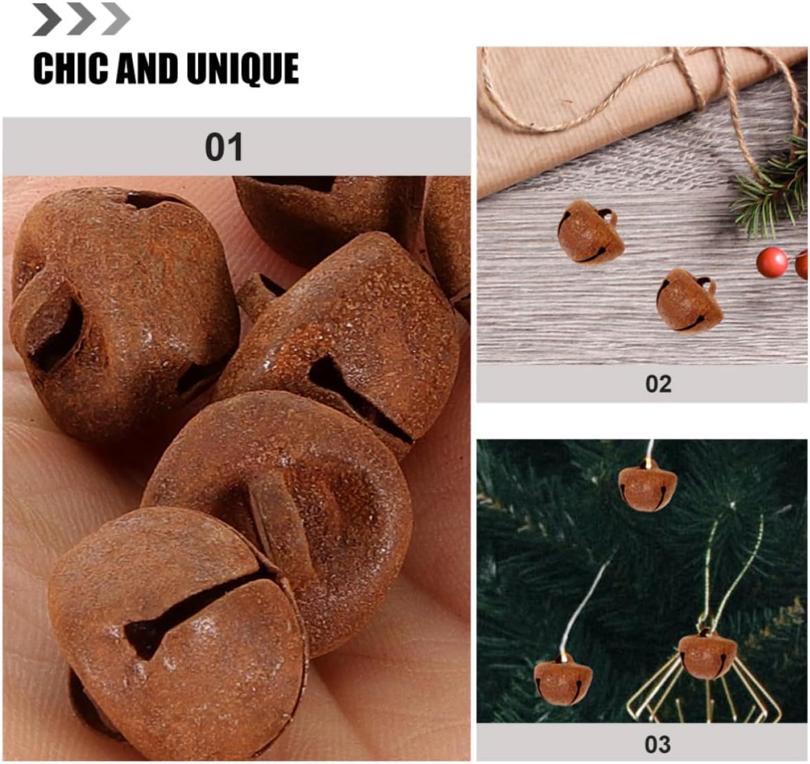 50 Pcs Rusty Jingle Bells Iron Christmas Tree Ornament