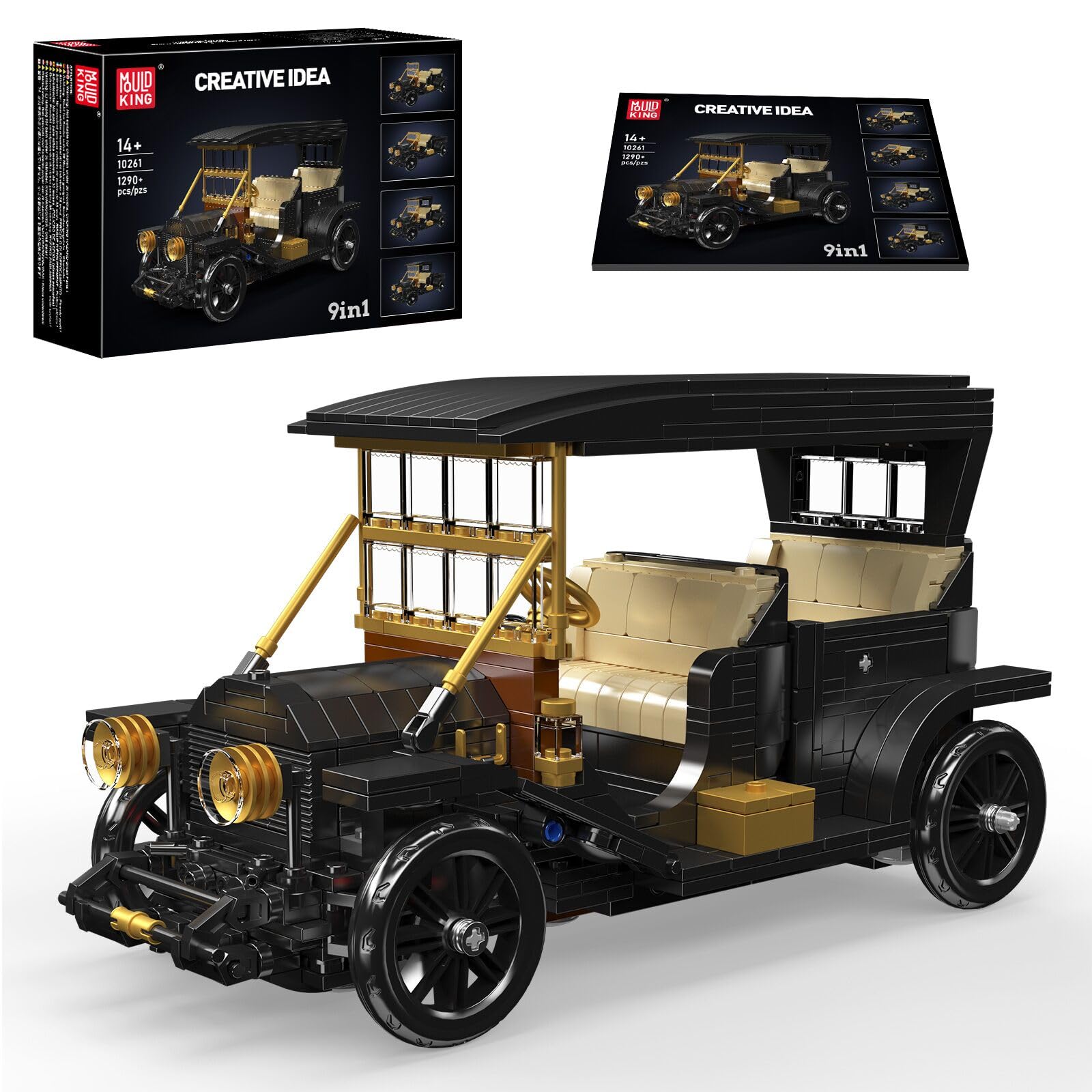 Mould King 10261 Classic Car Building Block Model, 1290 Pieces 9-in-1 Static Version Vintage Car Block Set as Toy/Gifts, suitable for ages 14+