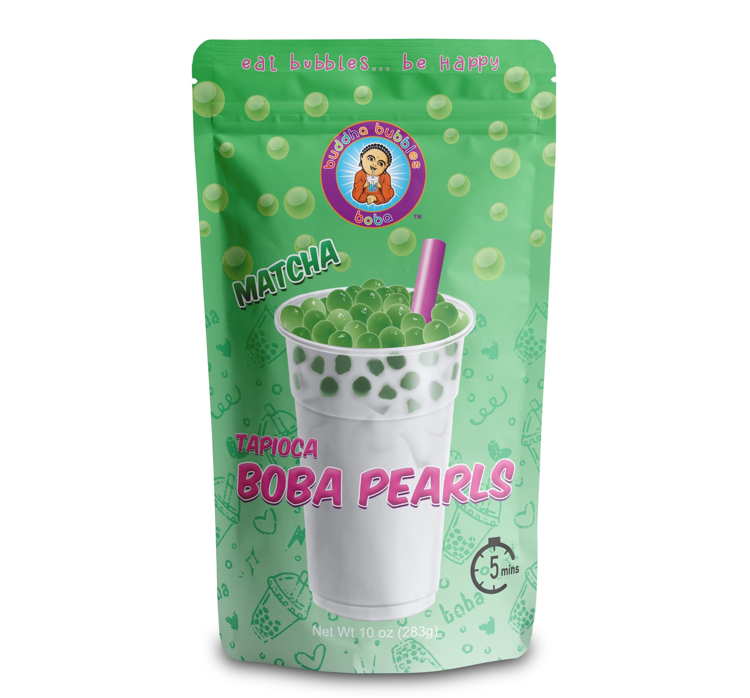 Premium TARO Boba Tea Real Tapioca Pearls Ready in 3 Minutes by Buddha Bubbles Boba (Matcha Green Tea)